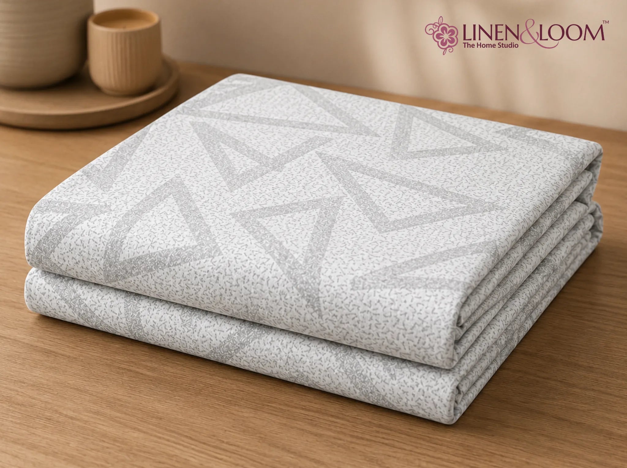 Pearl Mosaic - Linen & Loom Serenity Series Super King Size (108x108 inches) Double Bedsheet with 2 Pillow Covers || Soft Breathable Cotton Feel Bedding Set with Elegant Geometric Design || TC 240