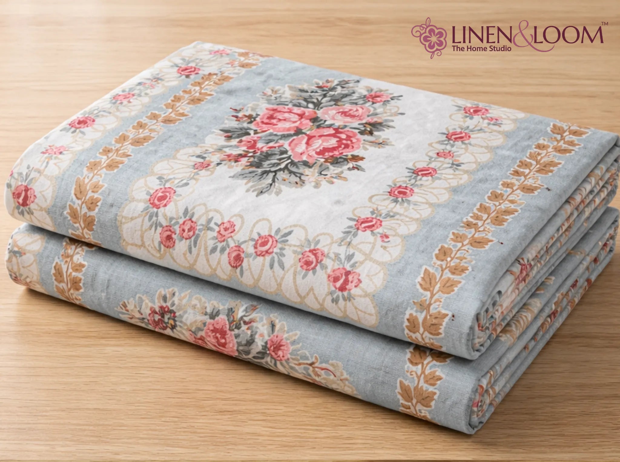 English Floral - Linen & Loom The Natural Collection - 100% Pure Cotton Single Bedsheet (60 x 90 Inches) with 1 Pillow Cover | 240 TC - Soft & Breathable Cotton Bed Sheet for Bedroom