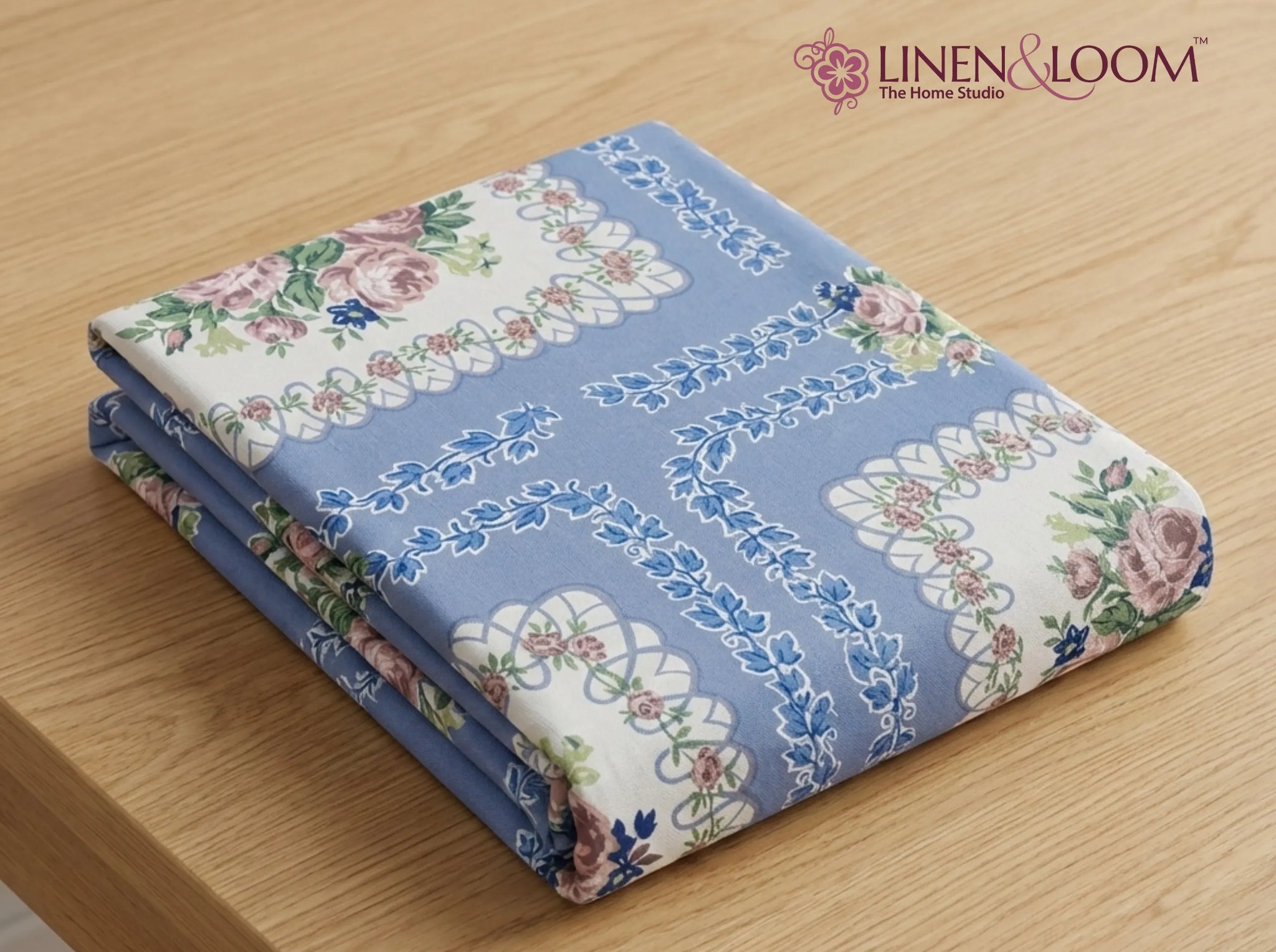 English Rose Lavender - Linen & Loom Natural Collection - Super King (100x108) 100% Pure Cotton Bedsheet with 2 Pillow Covers | Soft Breathable Bedspread for Home Decor | TC 240