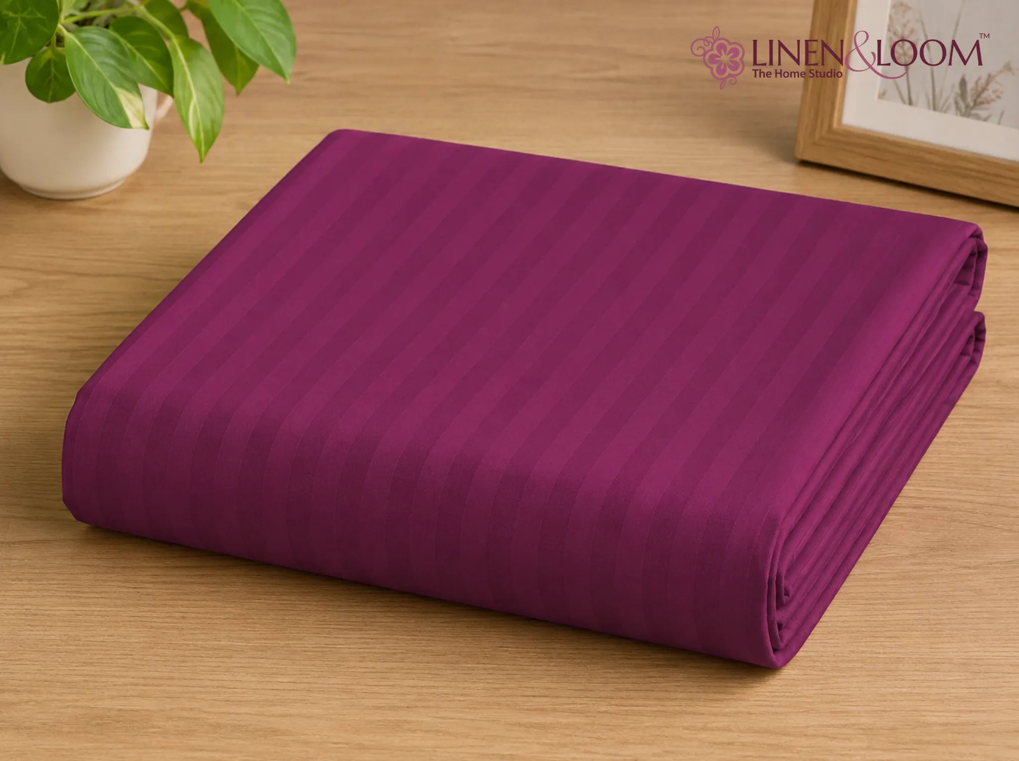 Wine - Linen & Loom Elegance Series (60x90 inches) Bedsheet with 1 Pillow Cover | Luxury Striped Cotton Blend Bedsheet Set | Soft, Breathable & Hotel-Style Finish | TC 200