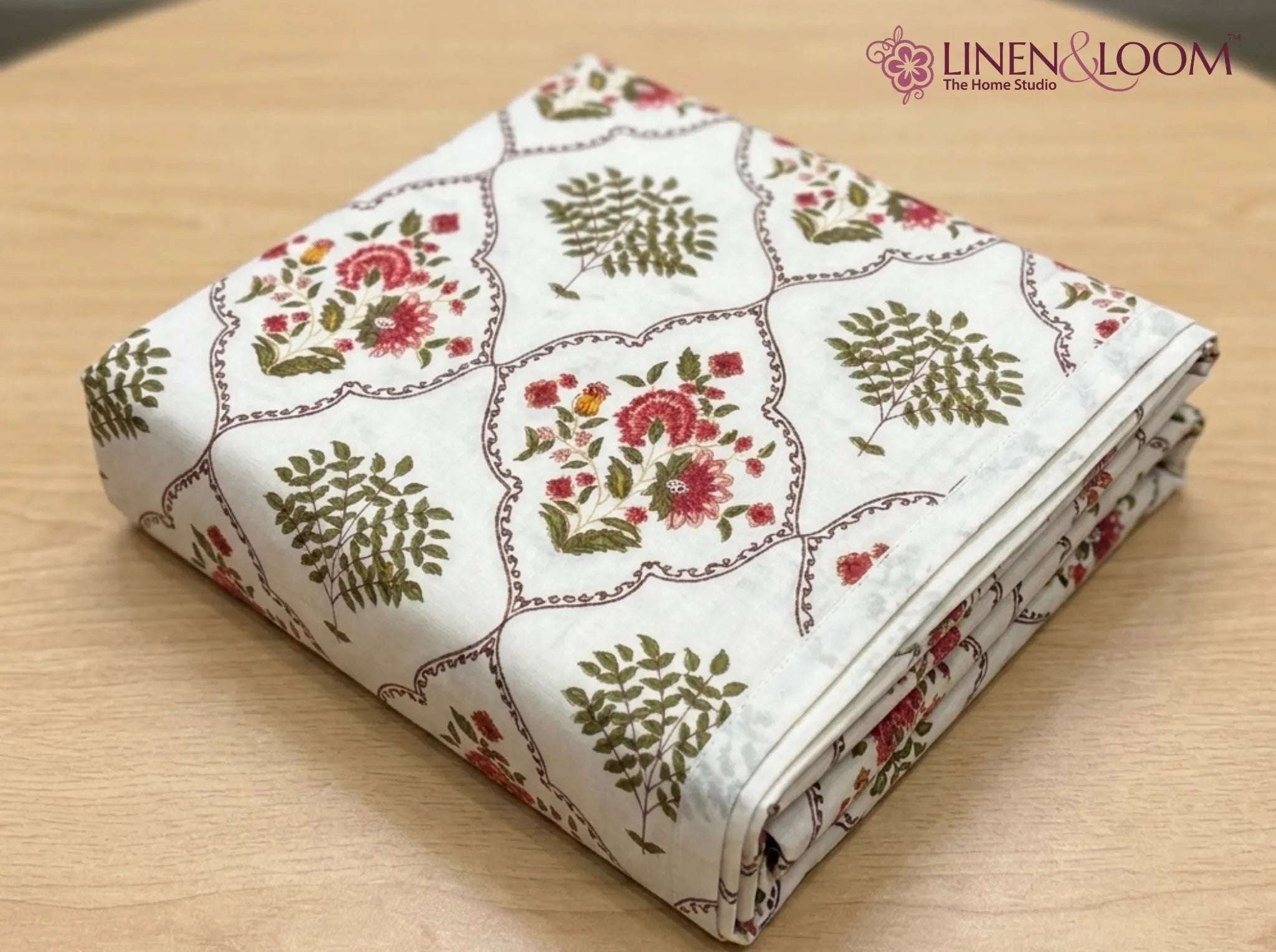 Maharani Bagh - Red - Linen & Loom The Natural Collection - 100% Pure Cotton Single Bedsheet (60 x 90 Inches) with 1 Pillow Cover | 240 TC - Soft & Breathable Cotton Bed Sheet for Bedroom