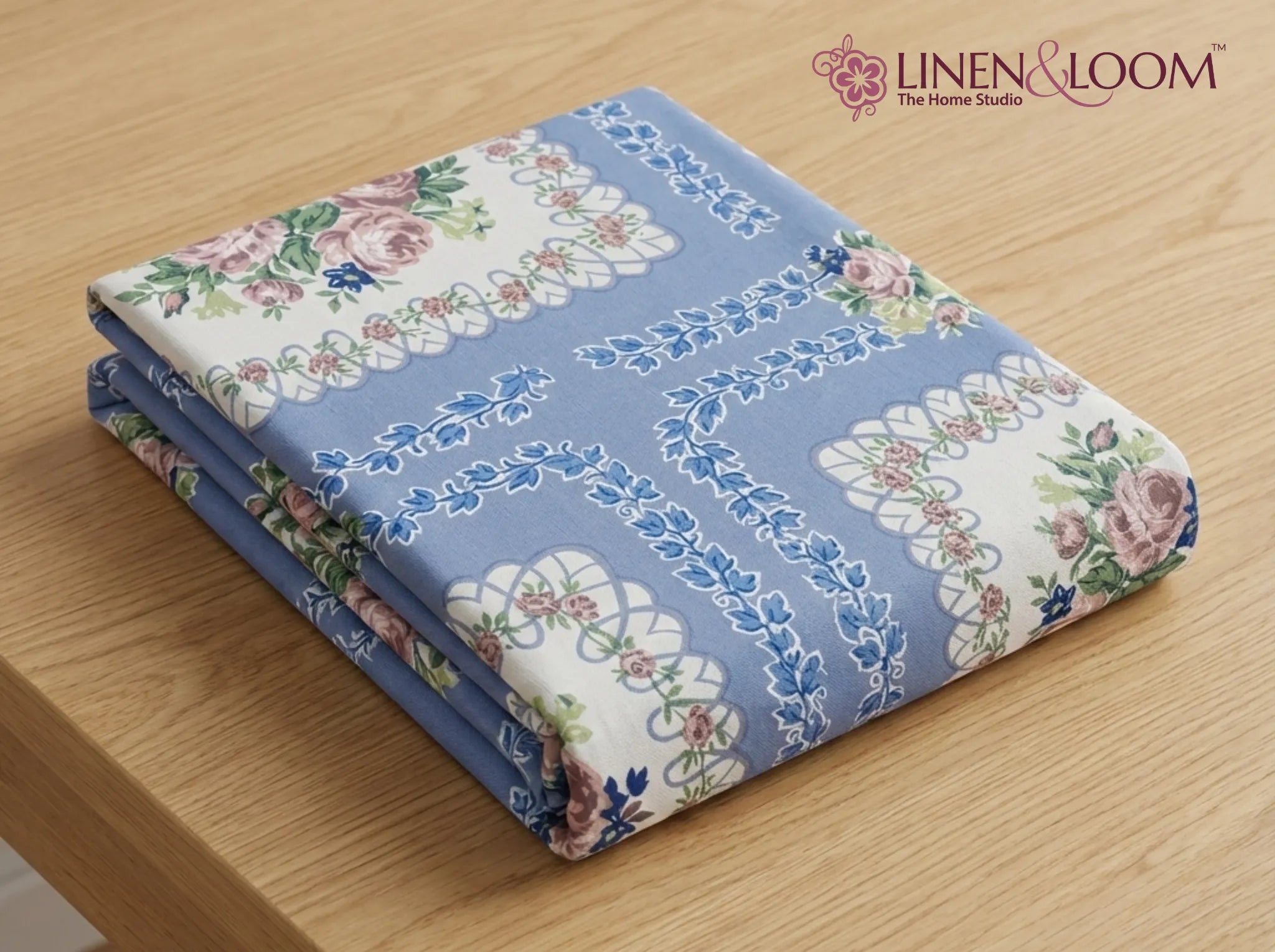 English Rose Lavender - Linen & Loom The Natural Collection - 100% Pure Cotton Single Bedsheet (60 x 90 Inches) with 1 Pillow Cover | 240 TC - Soft & Breathable Cotton Bed Sheet for Bedroom