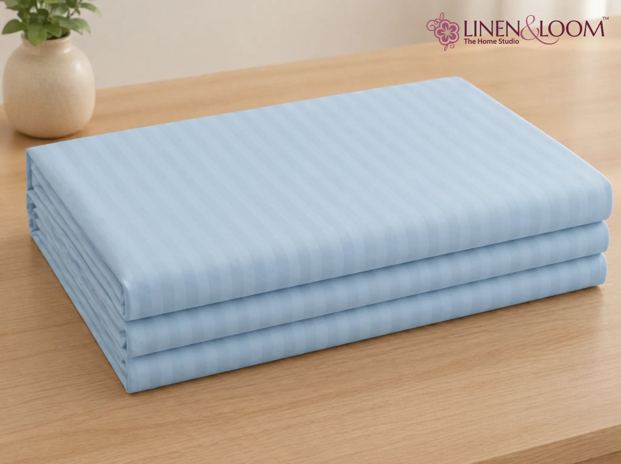 Light Blue - Linen & Loom Elegance Series (60x90 inches) Bedsheet with 1 Pillow Cover | Luxury Striped Cotton Blend Bedsheet Set | Soft, Breathable & Hotel-Style Finish | TC 200