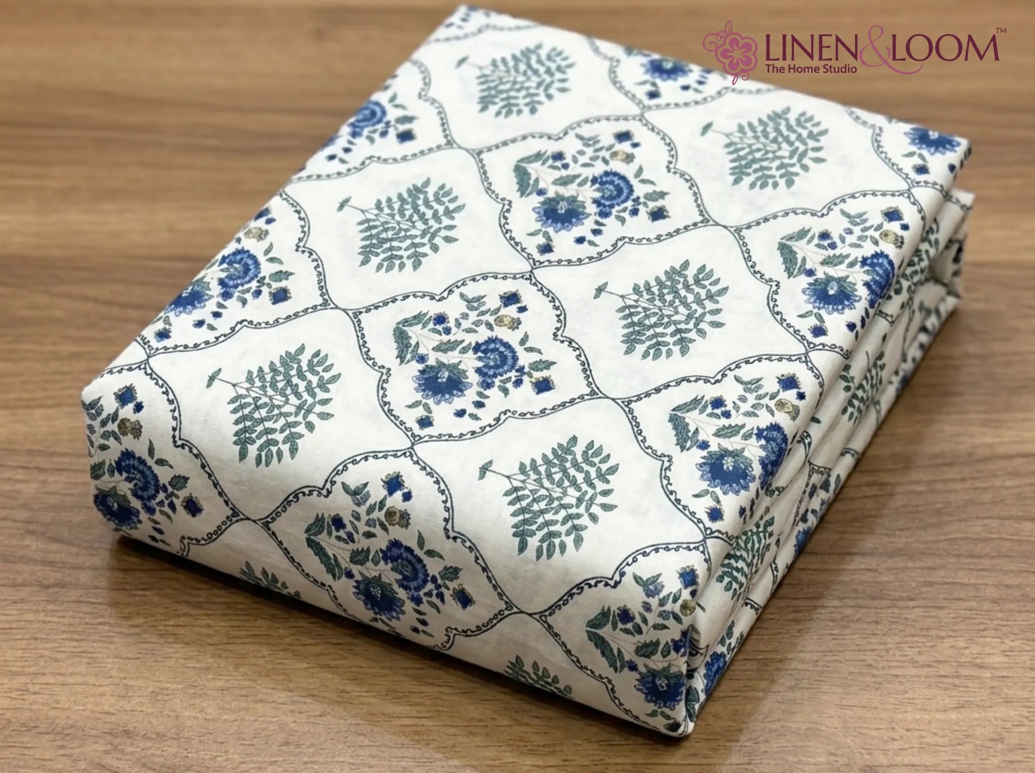 Maharani Bagh - Blue - Linen & Loom The Natural Collection - 100% Pure Cotton Single Bedsheet (60 x 90 Inches) with 1 Pillow Cover | 240 TC - Soft & Breathable Cotton Bed Sheet for Bedroom