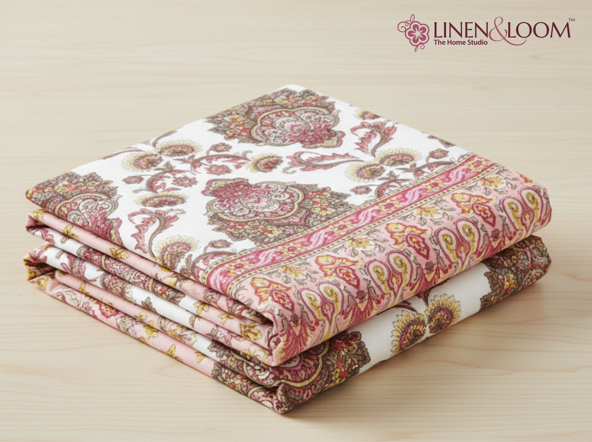 Maharani Muse-Peach — Linen & Loom Maharani Motifs Premium 100% Pure Cotton King Size (90x108) Double Bed Bedsheet with 2 Pillow Covers || Floral Printed Elegant Bedroom Bedding Set || 240 TC