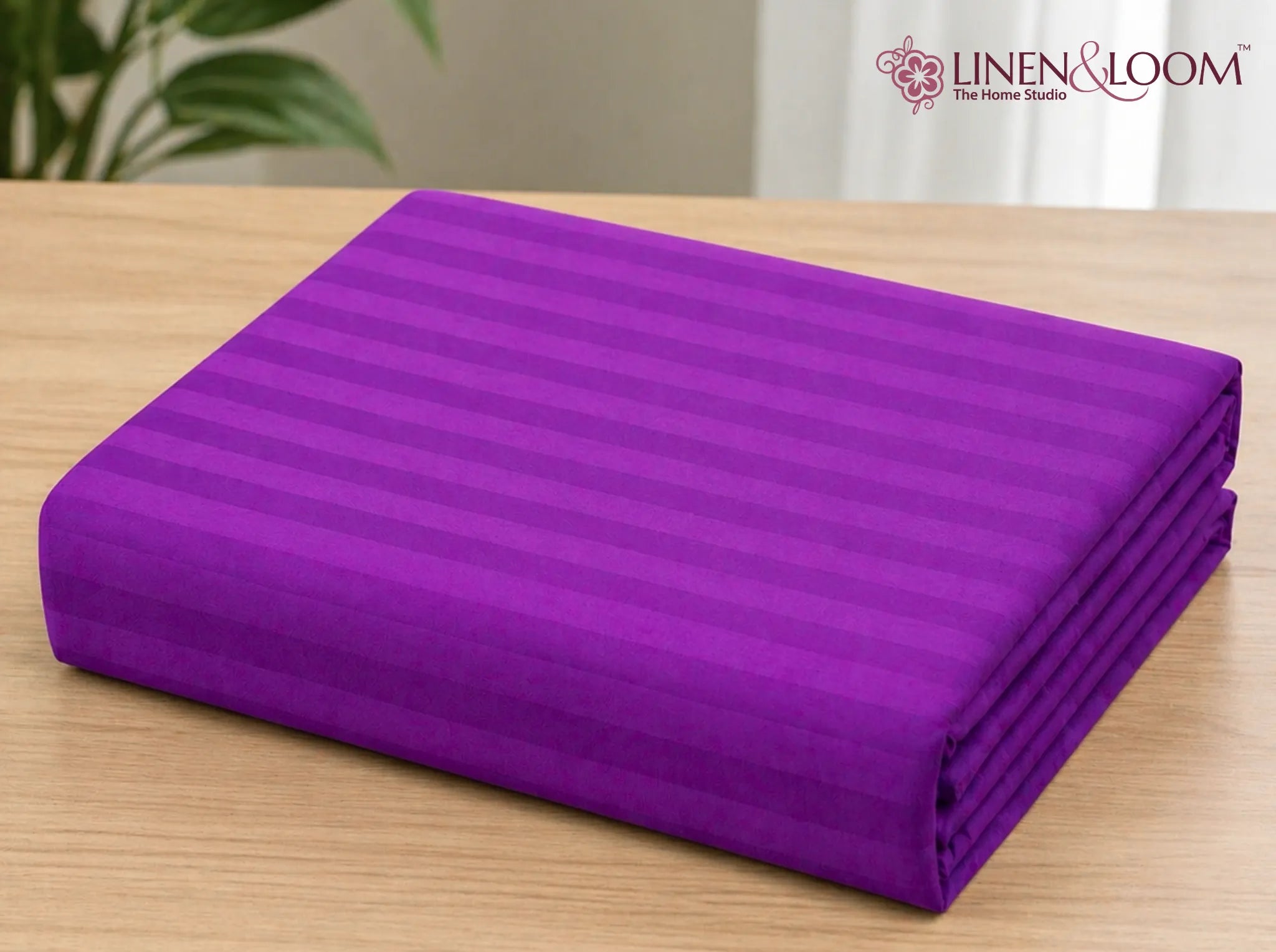 Purple - Linen & Loom Elegance Series (60x90 inches) Bedsheet with 1 Pillow Cover | Luxury Striped Cotton Blend Bedsheet Set | Soft, Breathable & Hotel-Style Finish | TC 200