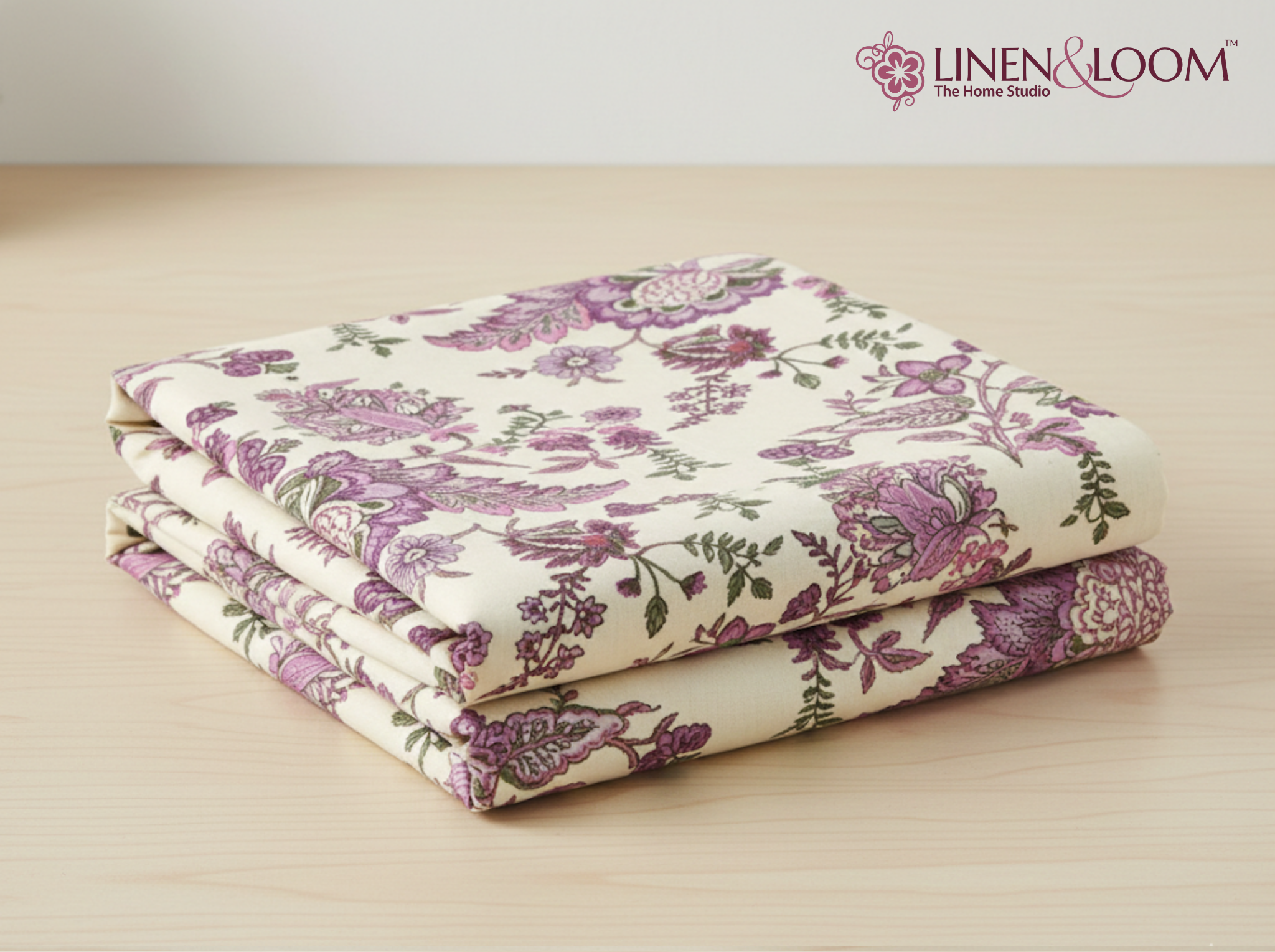 Gul Rosé-Lilac — Linen & Loom Maharani Motifs Premium 100% Pure Cotton King Size (90x108) Double Bed Bedsheet with 2 Pillow Covers || Floral Printed Elegant Bedroom Bedding Set || 240 TC