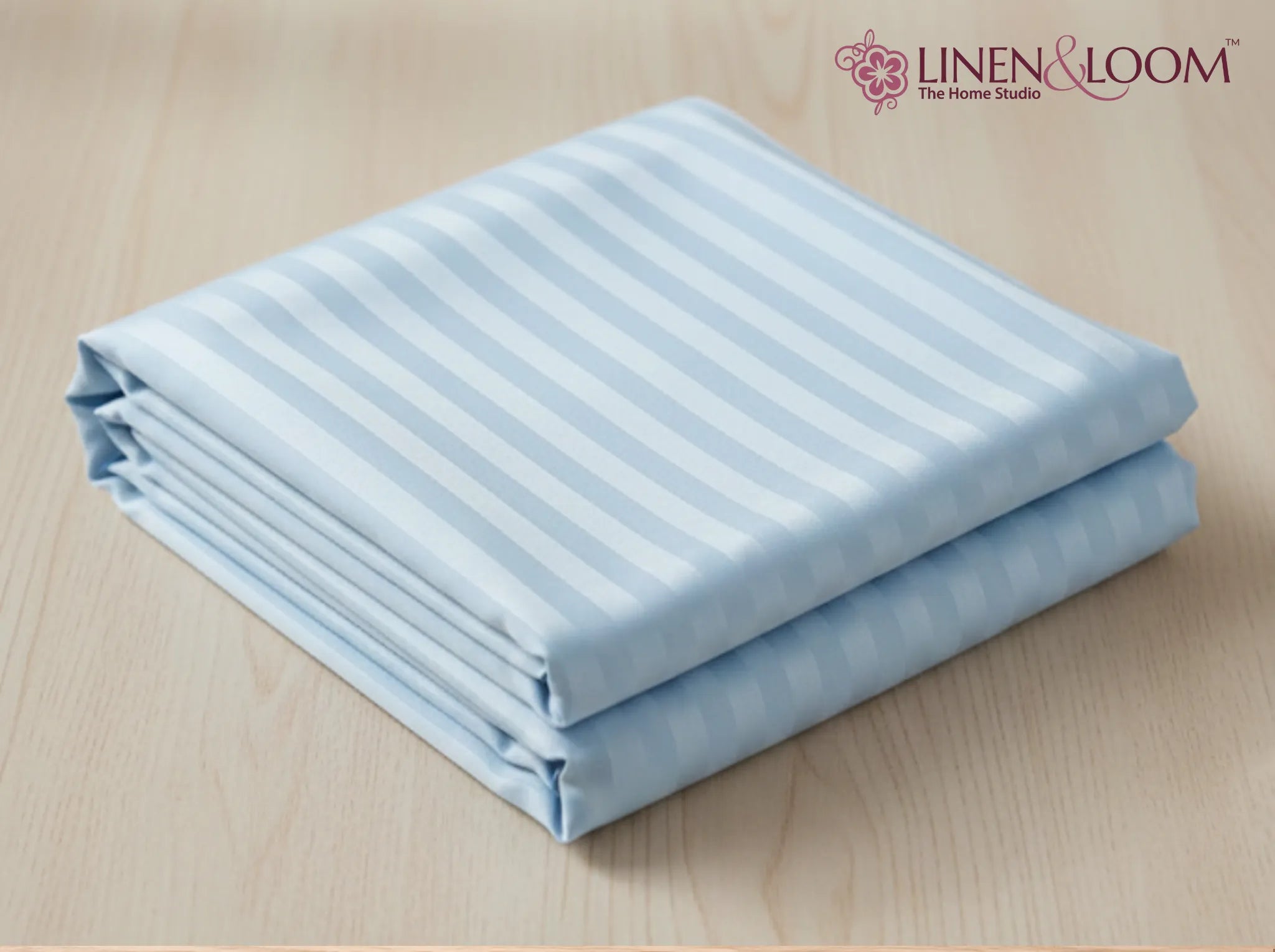 Light Blue - Linen & Loom Elegance Series Super King Size Bedsheet with 2 Pillow Covers | Luxury Striped Cotton Blend Bedsheet Set 200 TC | Soft, Breathable & Hotel-Style Finish (108 x 108 inches)