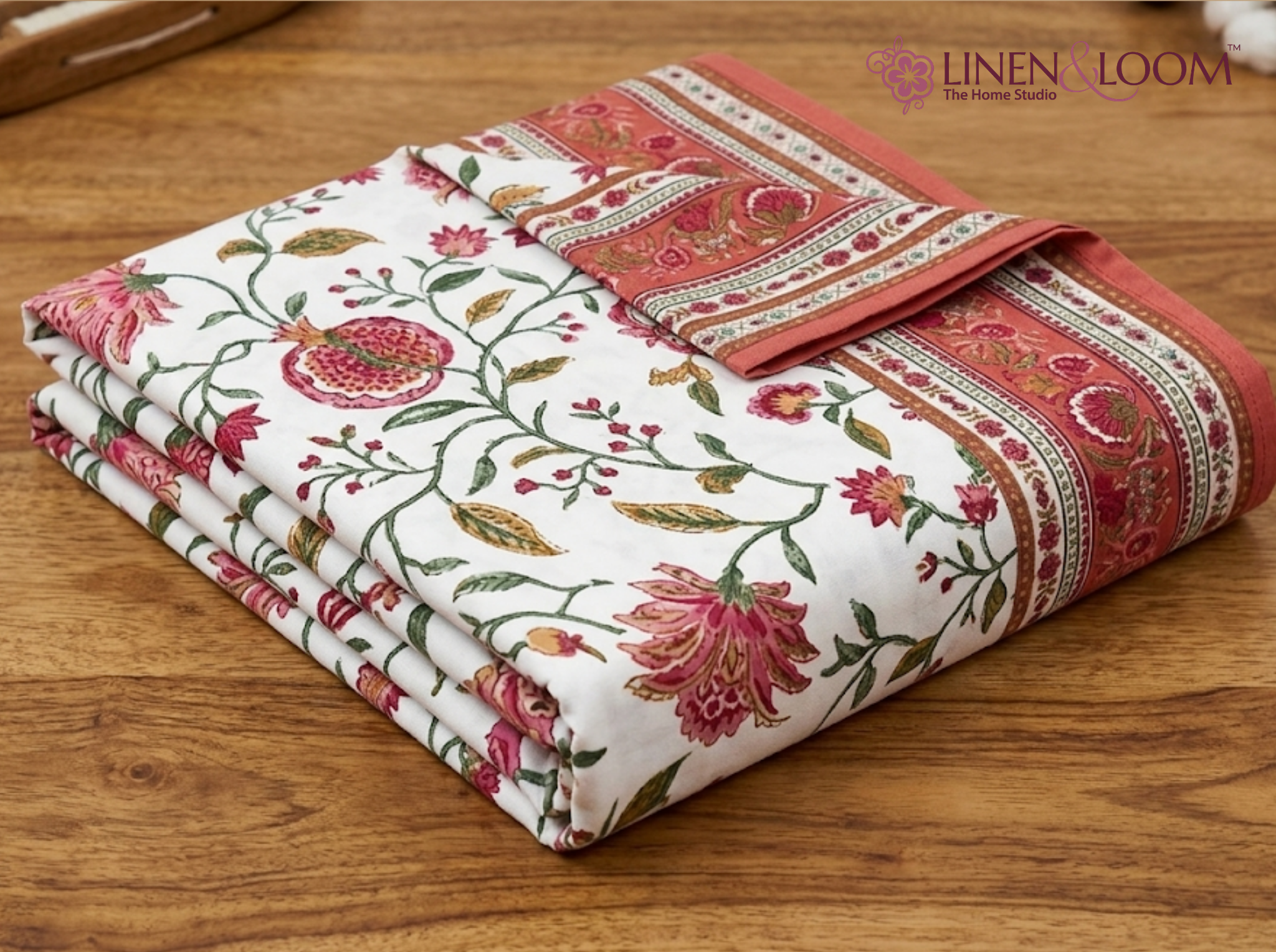 Gulistan Royale - Red — Linen & Loom Maharani Motifs Premium 100% Pure Cotton King Size (90x108) Double Bed Bedsheet with 2 Pillow Covers || Floral Printed Elegant Bedroom Bedding Set || 240 TC