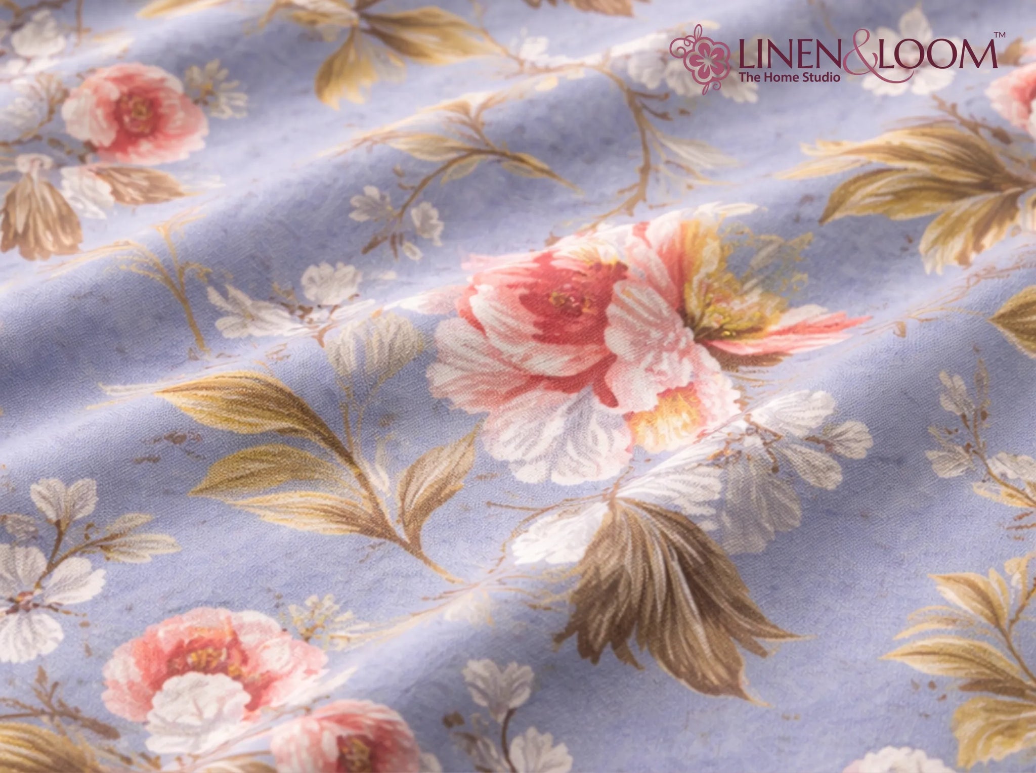 Blue Rosette Garden - Linen & Loom Natural Collection - Super King (100x108) 100% Pure Cotton Bedsheet with 2 Pillow Covers | Soft Breathable Bedspread for Home Decor | TC 240