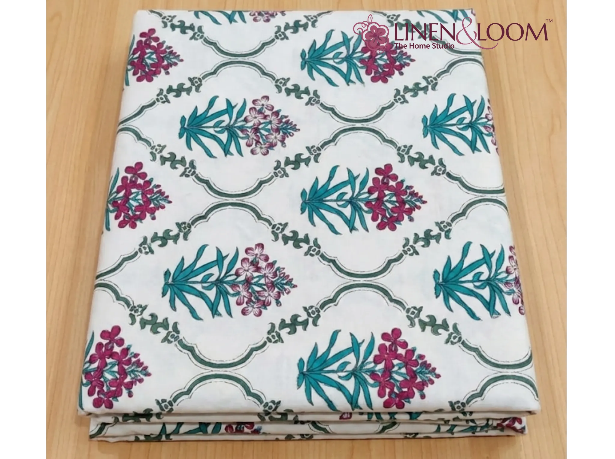 Provence Cranberry Mist - Linen & Loom Natural Collection - Super King (100x108) 100% Pure Cotton Bedsheet with 2 Pillow Covers | Soft Breathable Bedspread for Home Decor | TC 240