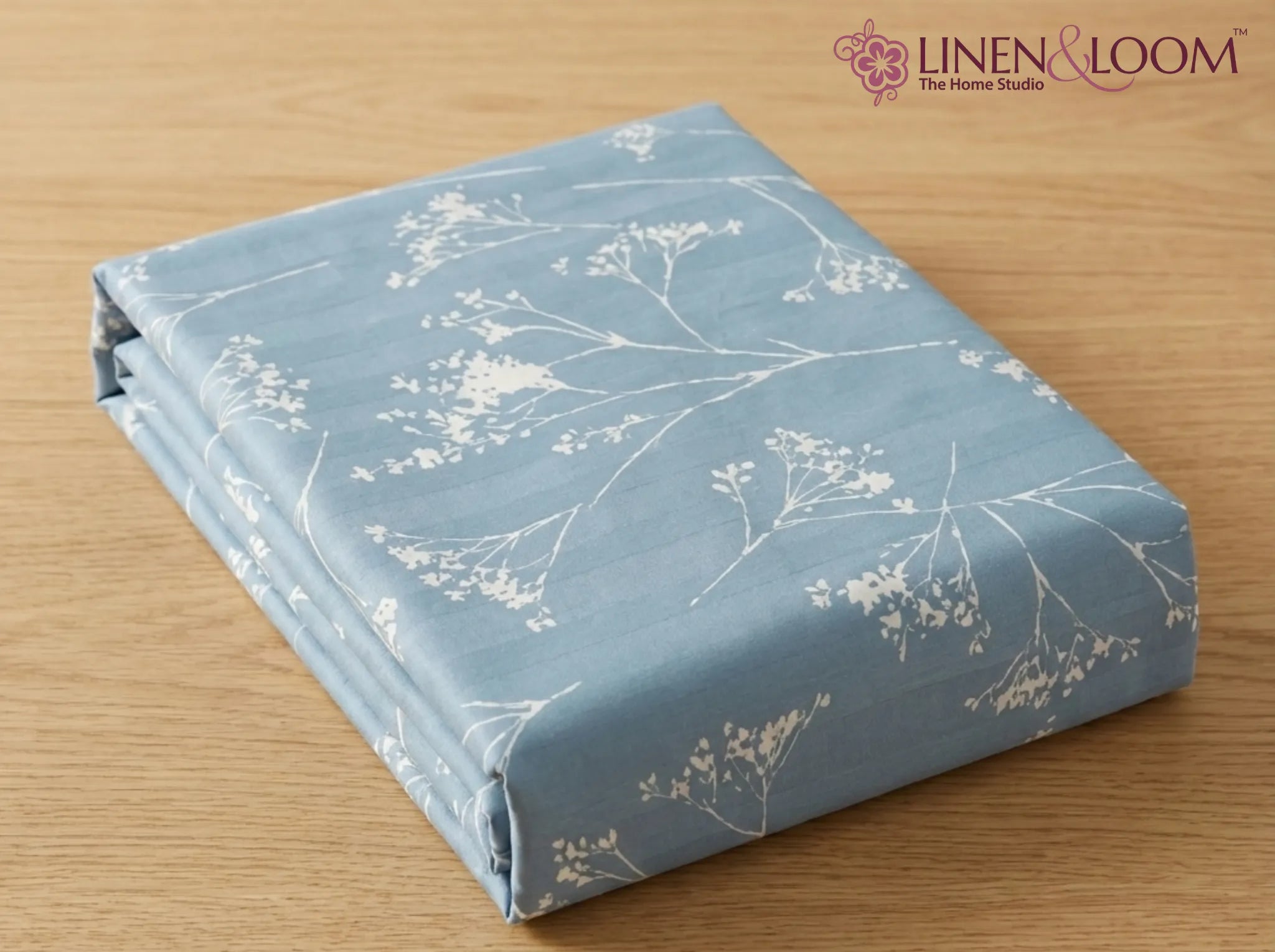 Tranquil Blue Sprigs - Linen & Loom Serenity Series Super King Size (108x108 inches) Double Bedsheet with 2 Pillow Covers || Soft Breathable Cotton Feel Bedding Set with Elegant Geometric Design || TC 240
