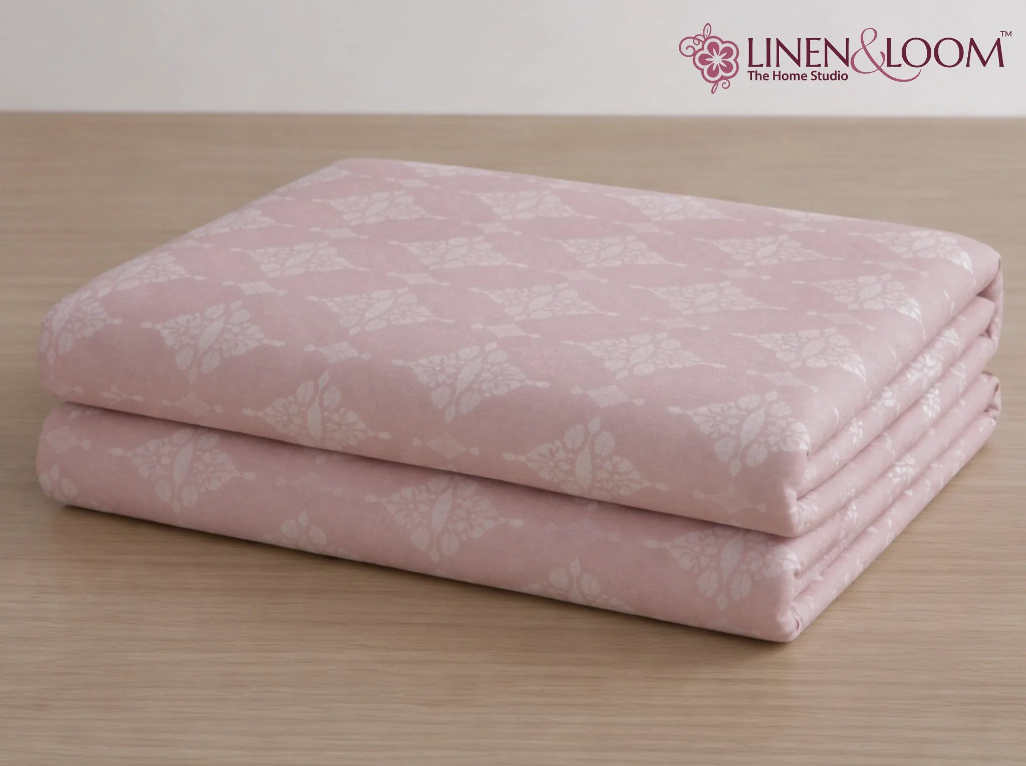 Blush Calm - Linen & Loom Serenity Series Super King Size (108x108 inches) Double Bedsheet with 2 Pillow Covers || Soft Breathable Cotton Feel Bedding Set with Elegant Geometric Design || TC 240