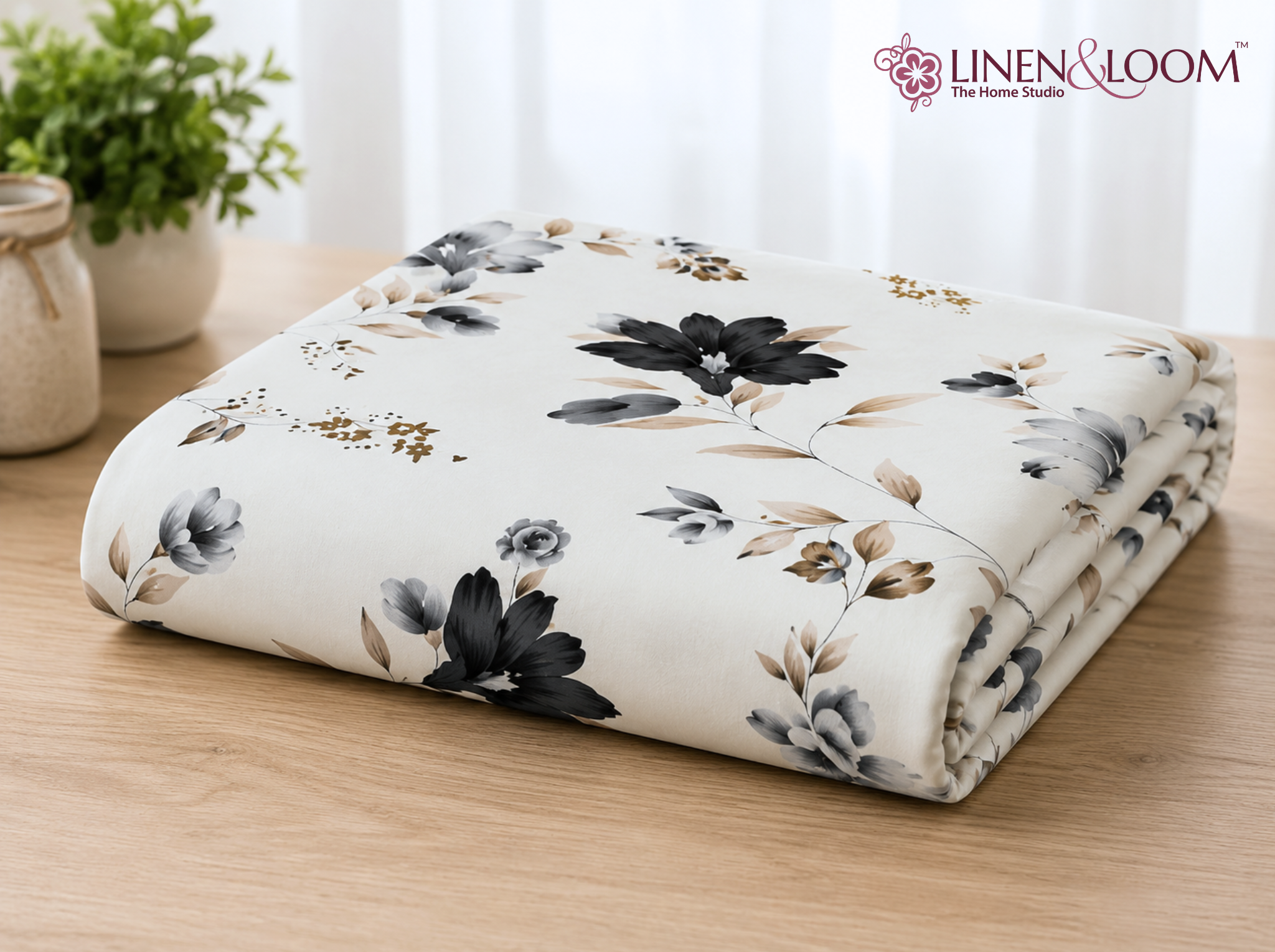 Noir Botanica - Urban Bloom Poly-Cotton Queen Size Bedsheet Set (90x100 Inches) with 2 Matching Pillow Covers - Wrinkle-Free Comfort