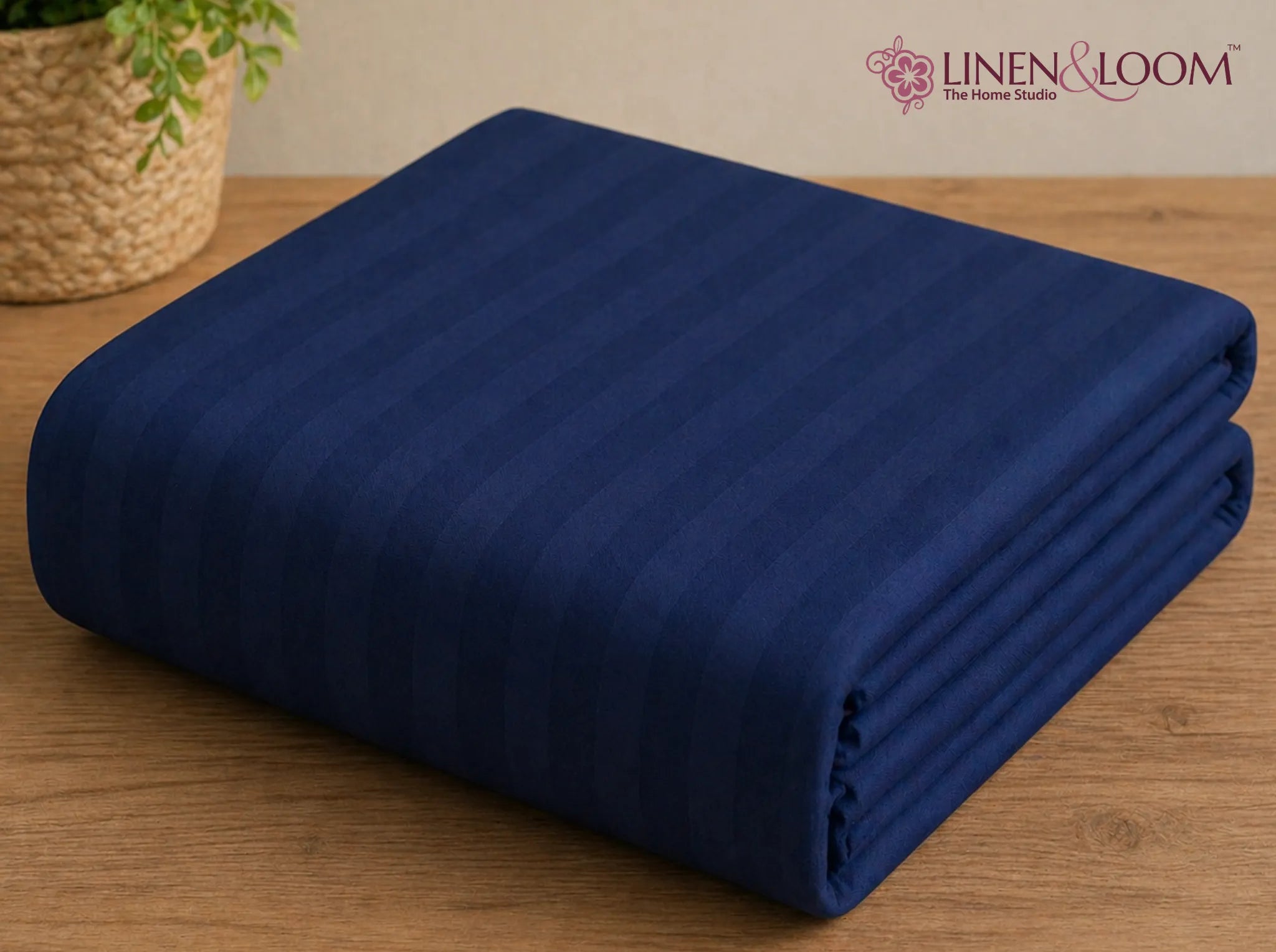 Navy Blue - Linen & Loom Elegance Series (60x90 inches) Bedsheet with 1 Pillow Cover | Luxury Striped Cotton Blend Bedsheet Set | Soft, Breathable & Hotel-Style Finish | TC 200