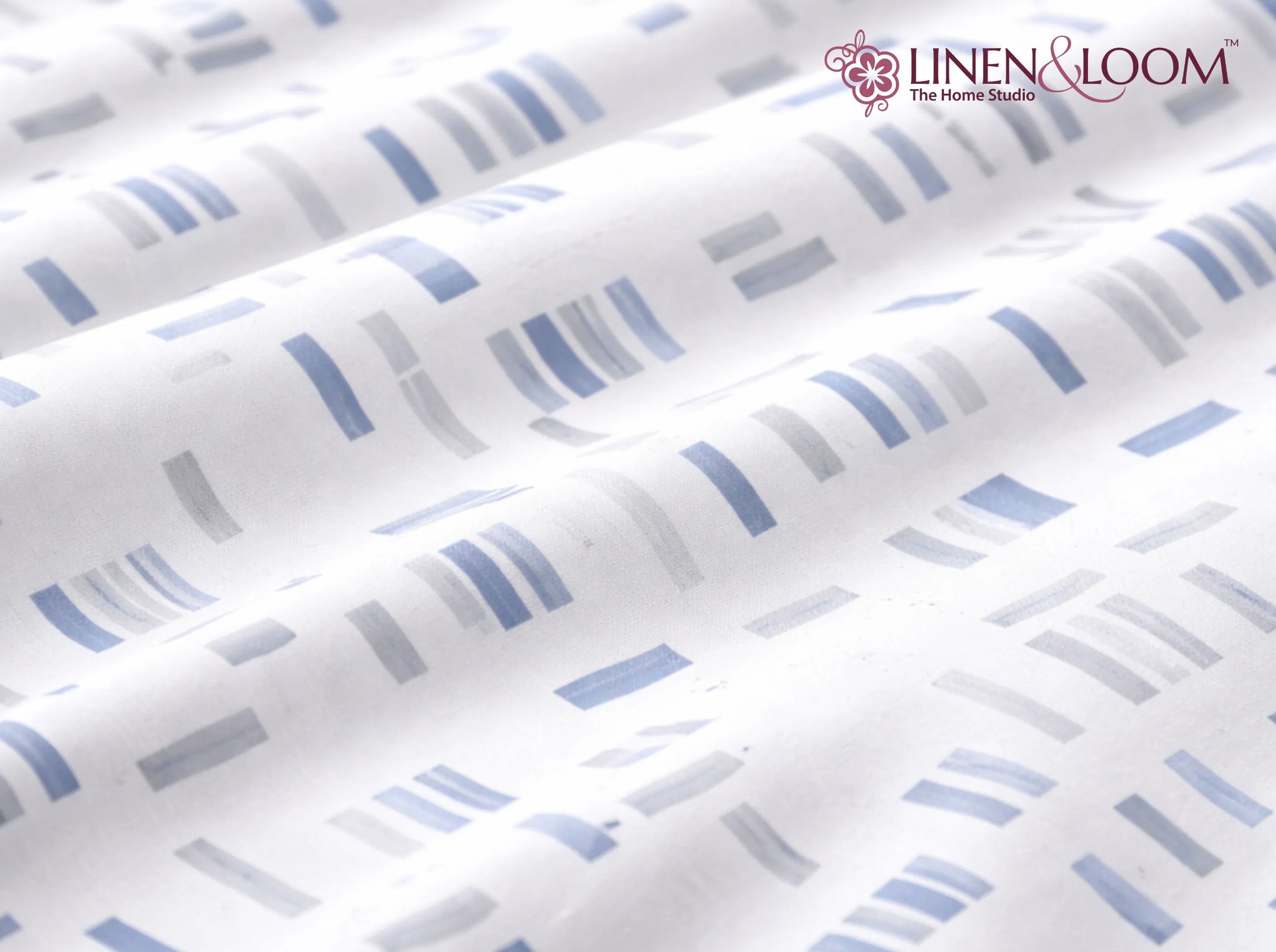 Oxford Pixel – White & Blue - Linen & Loom Serenity Series Super King Size (108x108 inches) Double Bedsheet with 2 Pillow Covers || Soft Breathable Cotton Feel Bedding Set with Elegant Geometric Design || TC 240