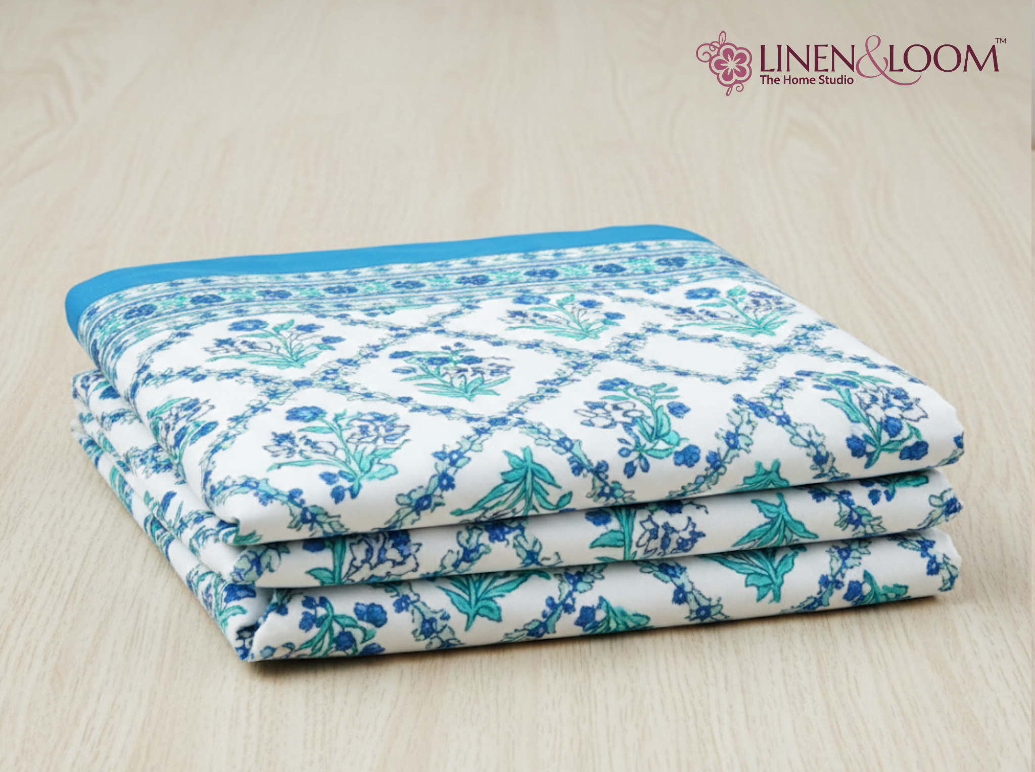 Indigo Rani — Linen & Loom Maharani Motifs Premium 100% Pure Cotton King Size (90x108) Double Bed Bedsheet with 2 Pillow Covers || Floral Printed Elegant Bedroom Bedding Set || 240 TC