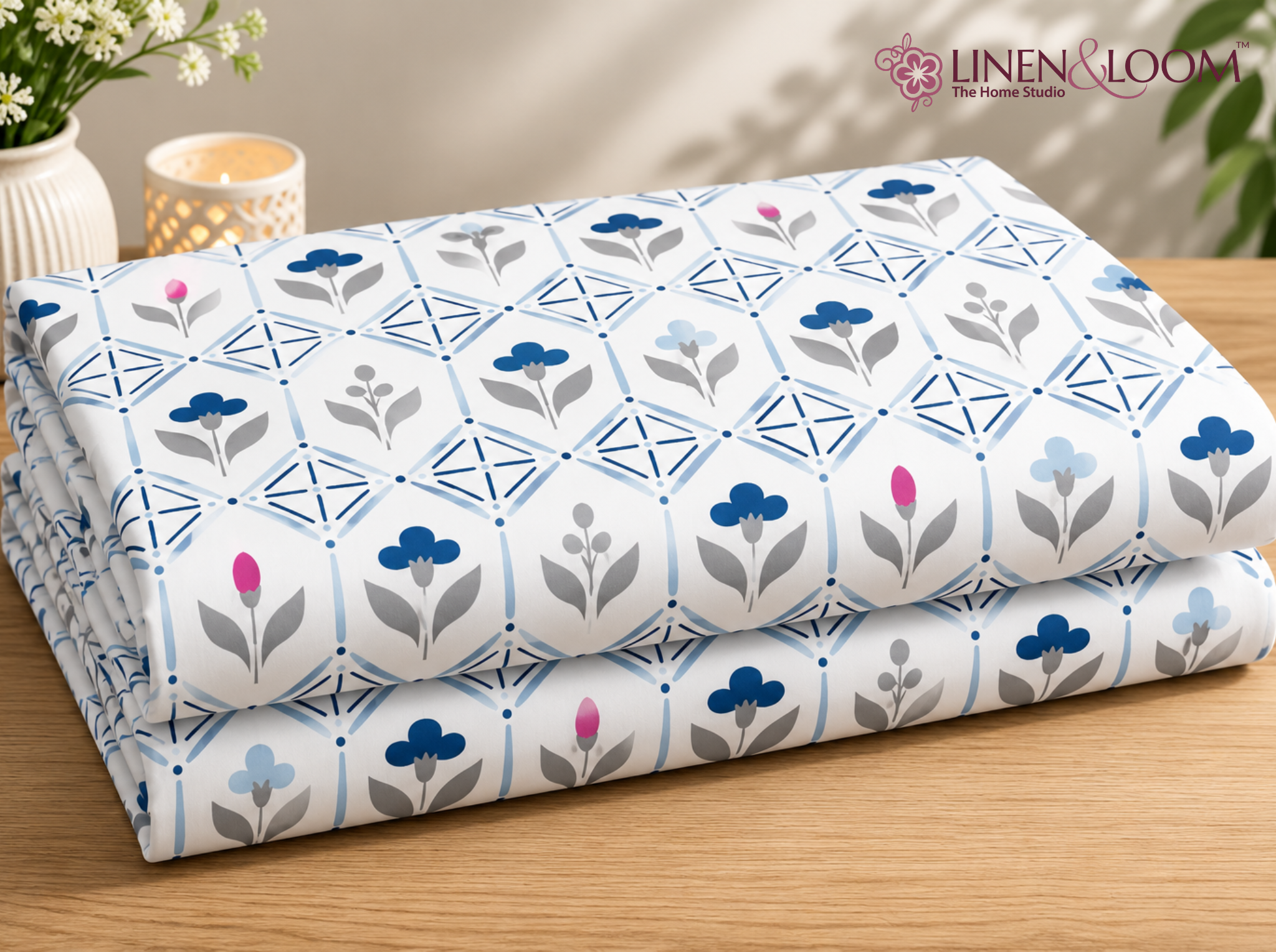 Nordic Bloom - Urban Bloom Poly-Cotton Queen Size Bedsheet Set (90x100 Inches) with 2 Matching Pillow Covers - Wrinkle-Free Comfort