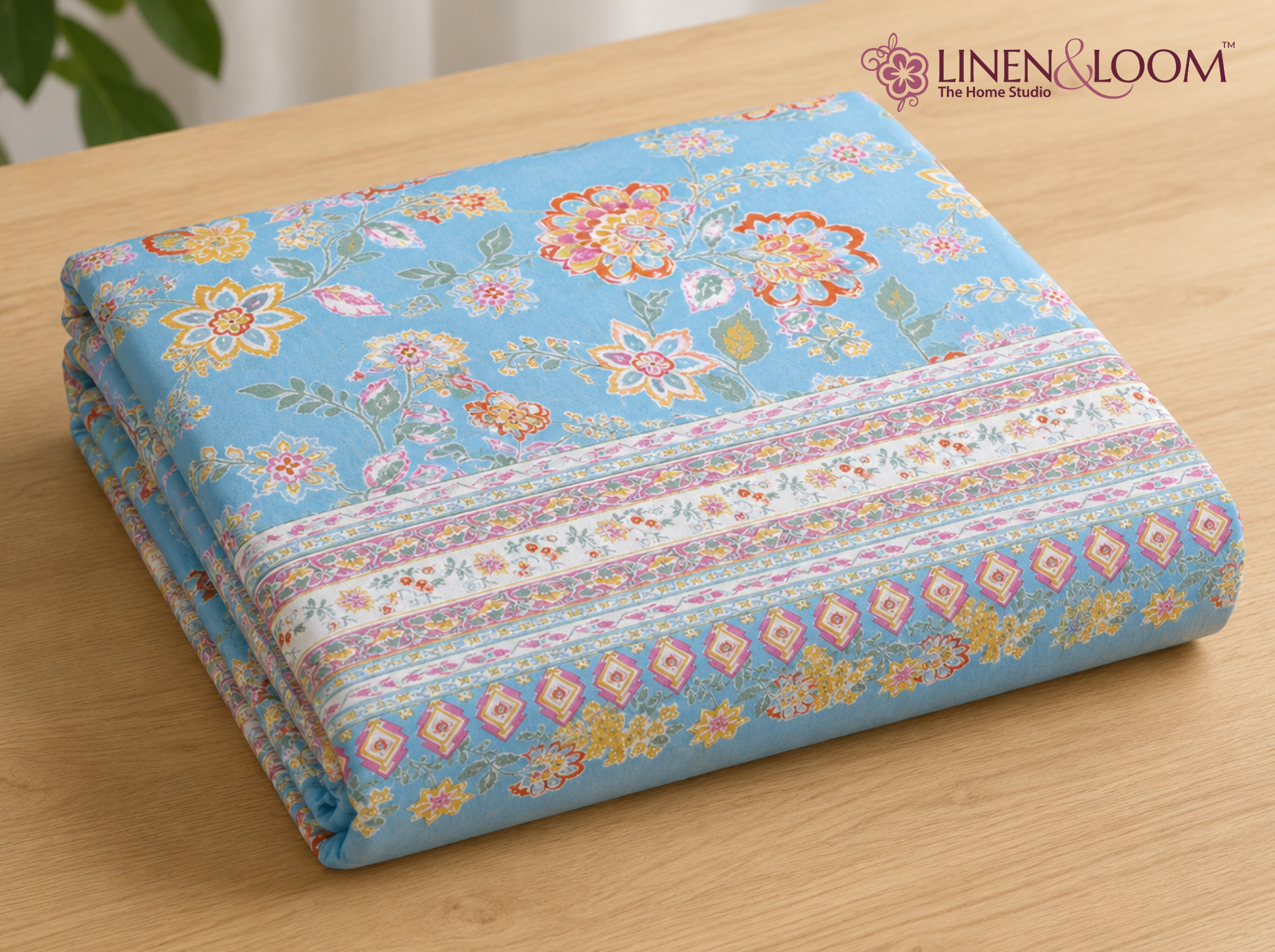 Signature Flora-Blue — Linen & Loom Jaipur Heritage Super King Size (108 x 108 inches) 100% Pure Cotton Bedsheet with 2 Pillow Covers | Soft & Breathable Bed Cover for Home Decor | 240 TC