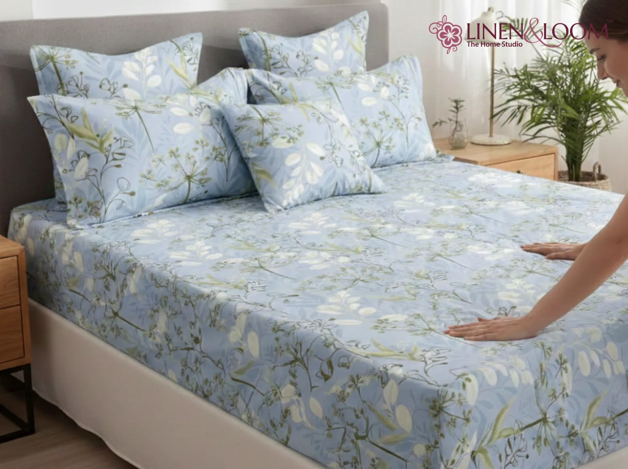 Mistleaf Garden - Linen & Loom Pure Comfort Series 360° Elastic Fitted Bedsheet | Soft and Comfortable Bed Linen Set for a Cozy Bedroom | 200 TC | King Size 72x78 inches + 9 inches