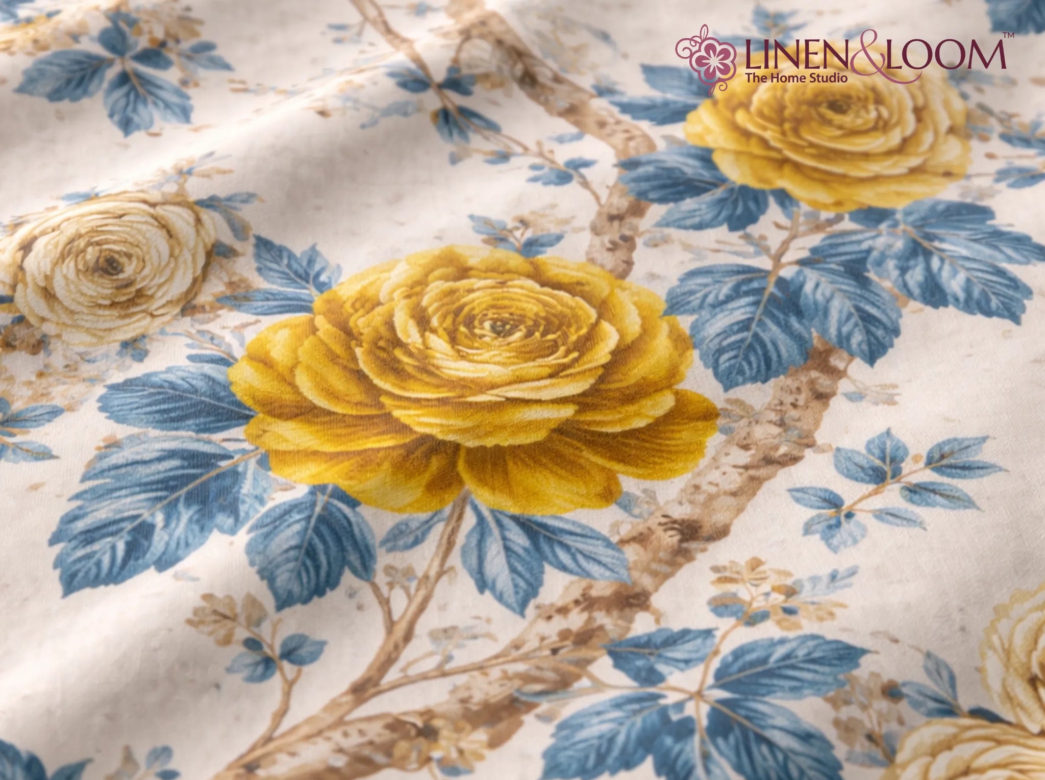 Blueleaf Blossom - Linen & Loom Natural Collection - Super King (100x108) 100% Pure Cotton Bedsheet with 2 Pillow Covers | Soft Breathable Bedspread for Home Decor | TC 240