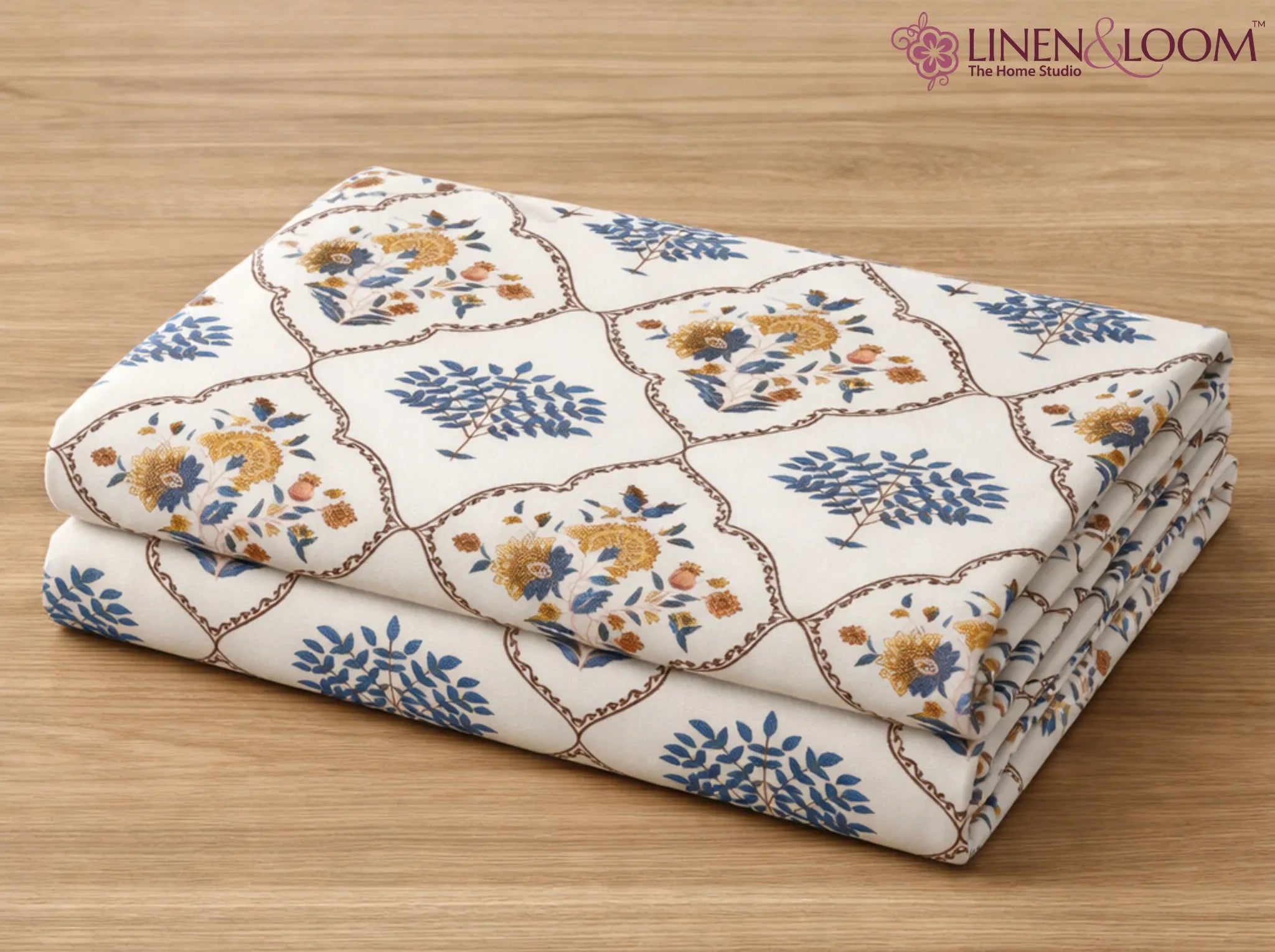Maharani Bagh - Brown - Linen & Loom Natural Collection - Super King (100x108) 100% Pure Cotton Bedsheet with 2 Pillow Covers | Soft Breathable Bedspread for Home Decor | TC 240