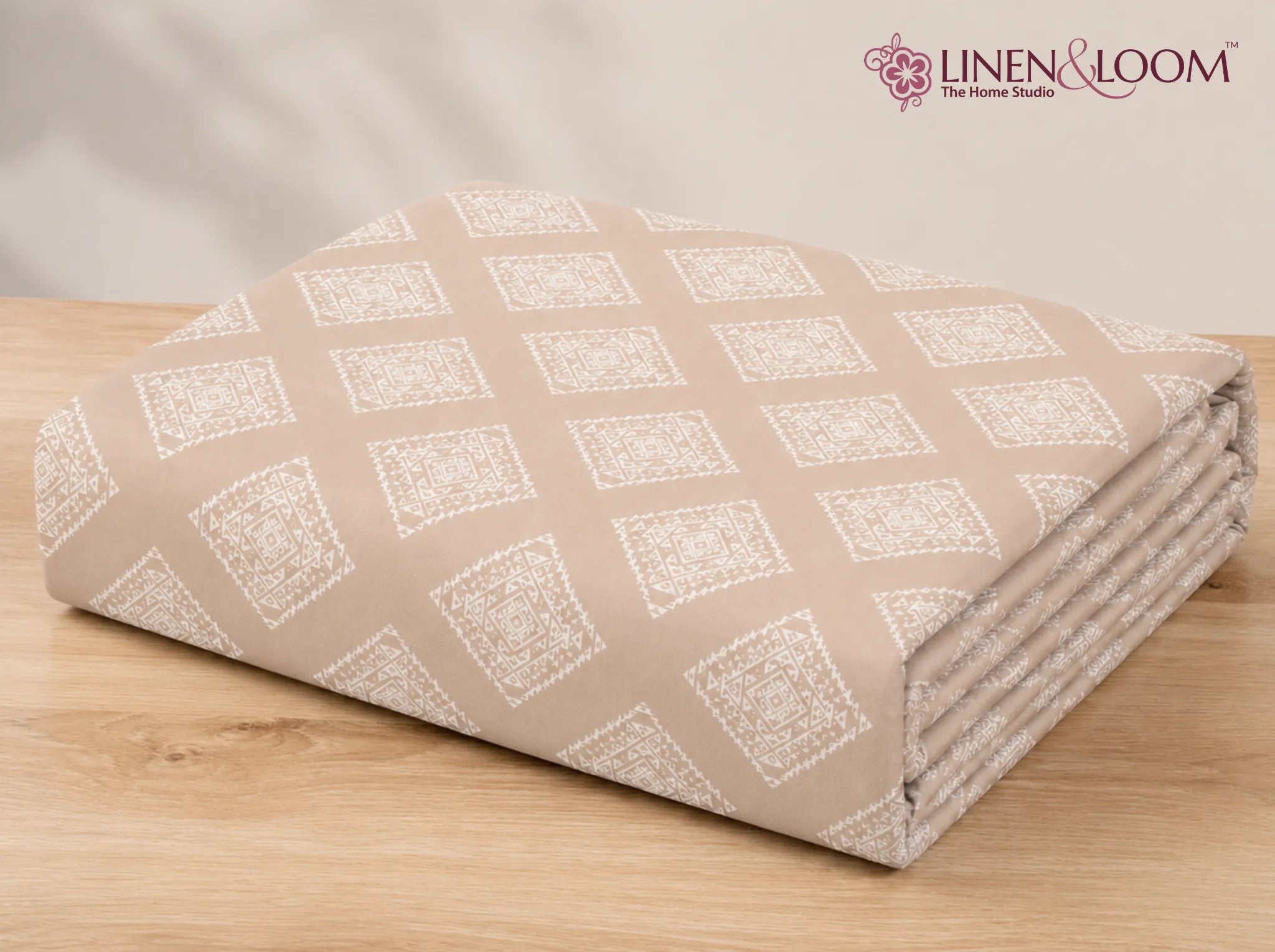 Blush Mosaic - Linen & Loom Serenity Series Super King Size (108x108 inches) Double Bedsheet with 2 Pillow Covers || Soft Breathable Cotton Feel Bedding Set with Elegant Geometric Design || TC 240