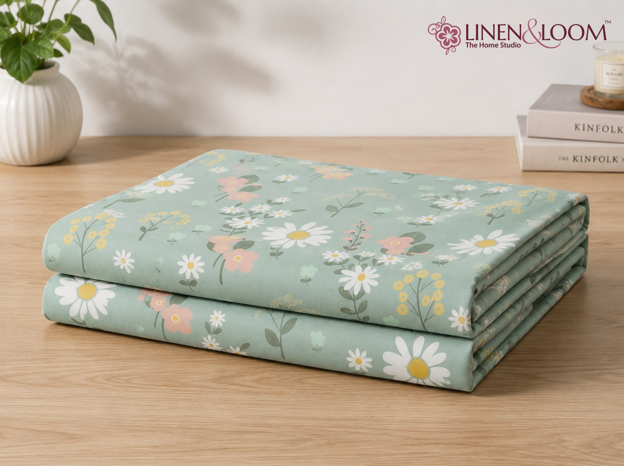 Daisy Meadow - Urban Bloom Poly-Cotton Queen Size Bedsheet Set (90x100 Inches) with 2 Matching Pillow Covers - Wrinkle-Free Comfort
