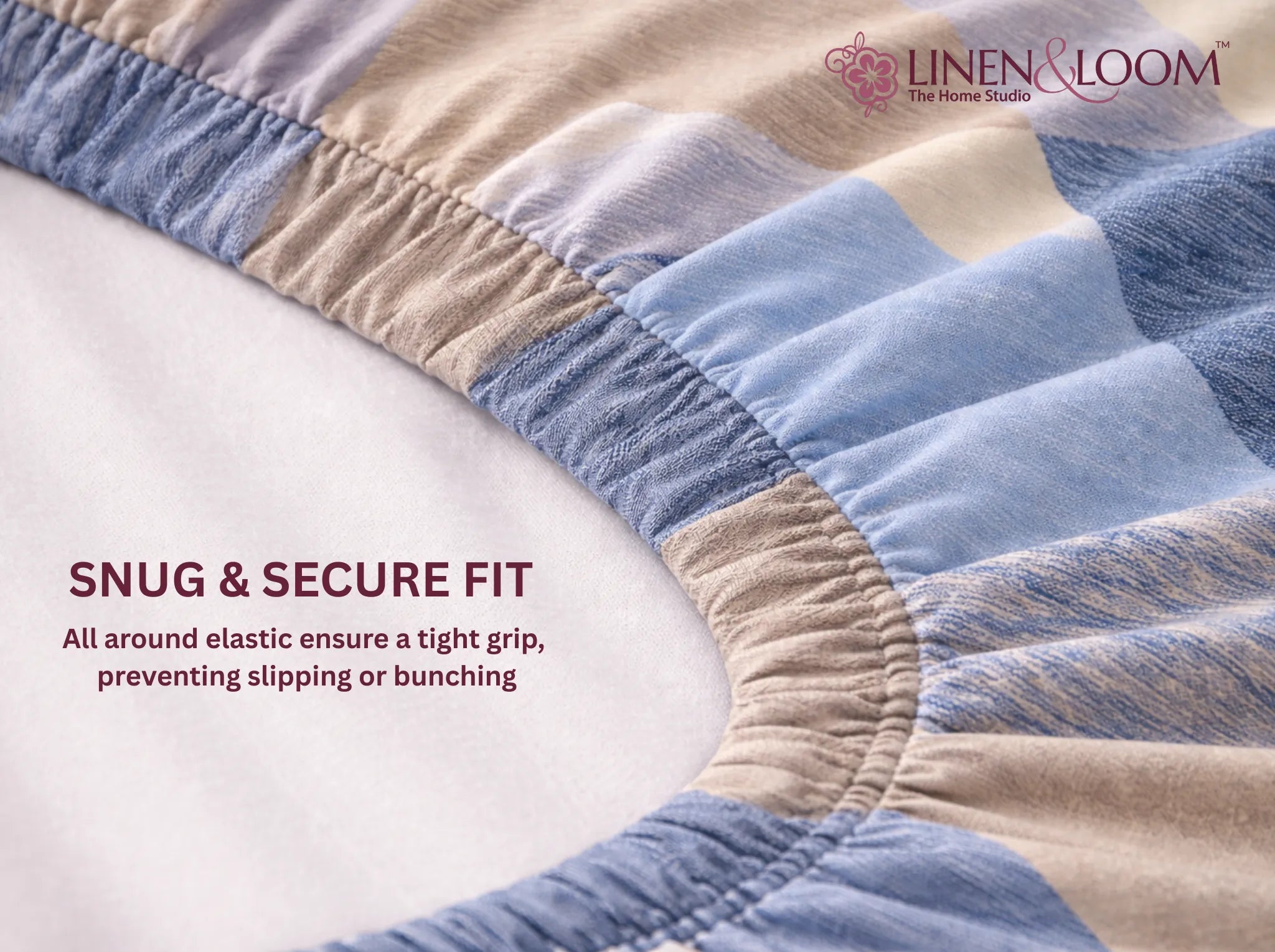 Textured Trestle - Linen & Loom Pure Comfort Series 360° Elastic Fitted Bedsheet | Soft and Comfortable Bed Linen Set for a Cozy Bedroom | 200 TC | King Size 72x78 inches + 9 inches