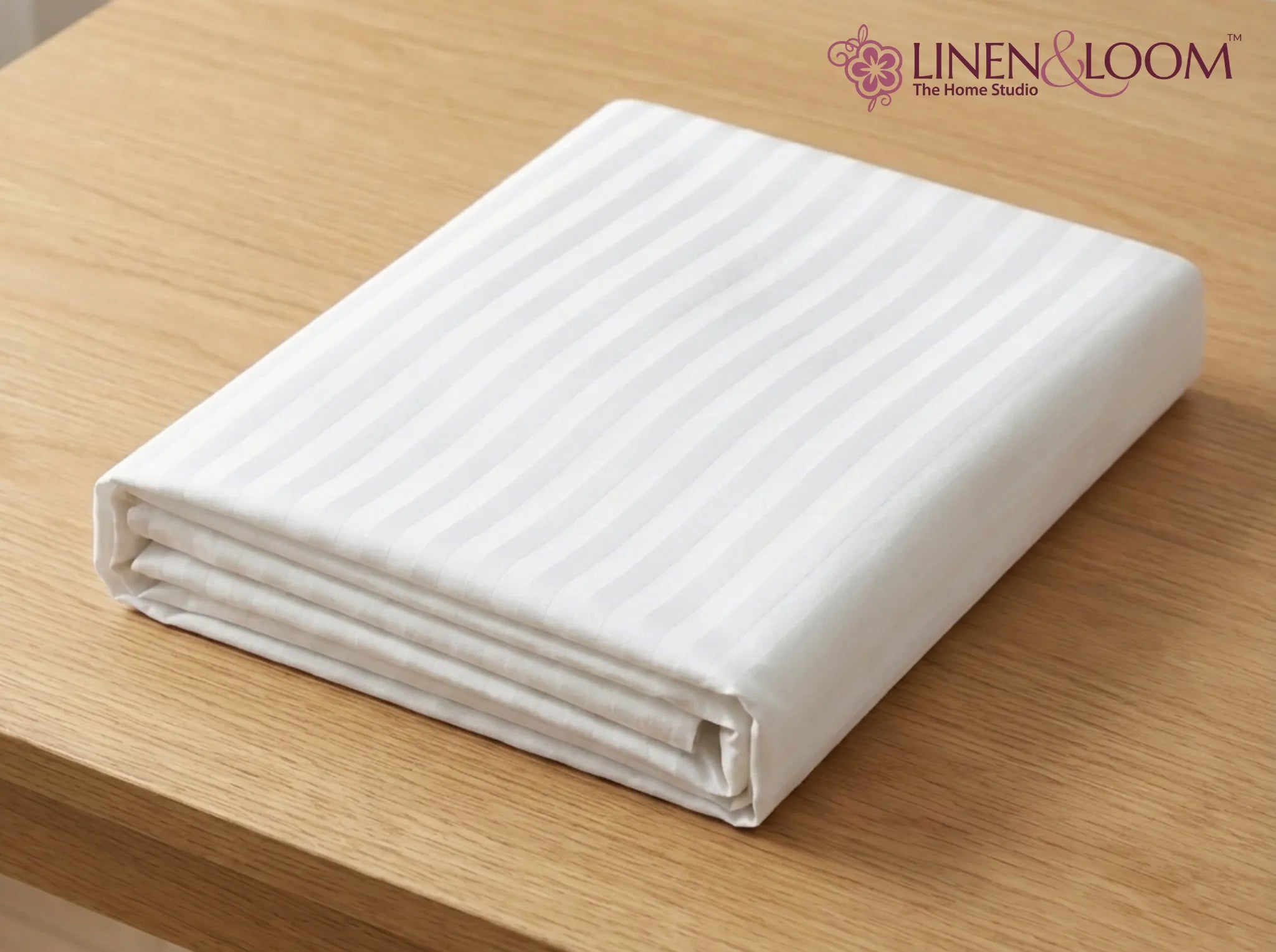 Ivory cream/White - Linen & Loom Elegance Series Super King Size Bedsheet with 2 Pillow Covers | Luxury Striped Cotton Blend Bedsheet Set 200 TC | Soft, Breathable & Hotel-Style Finish (108 x 108 inches)