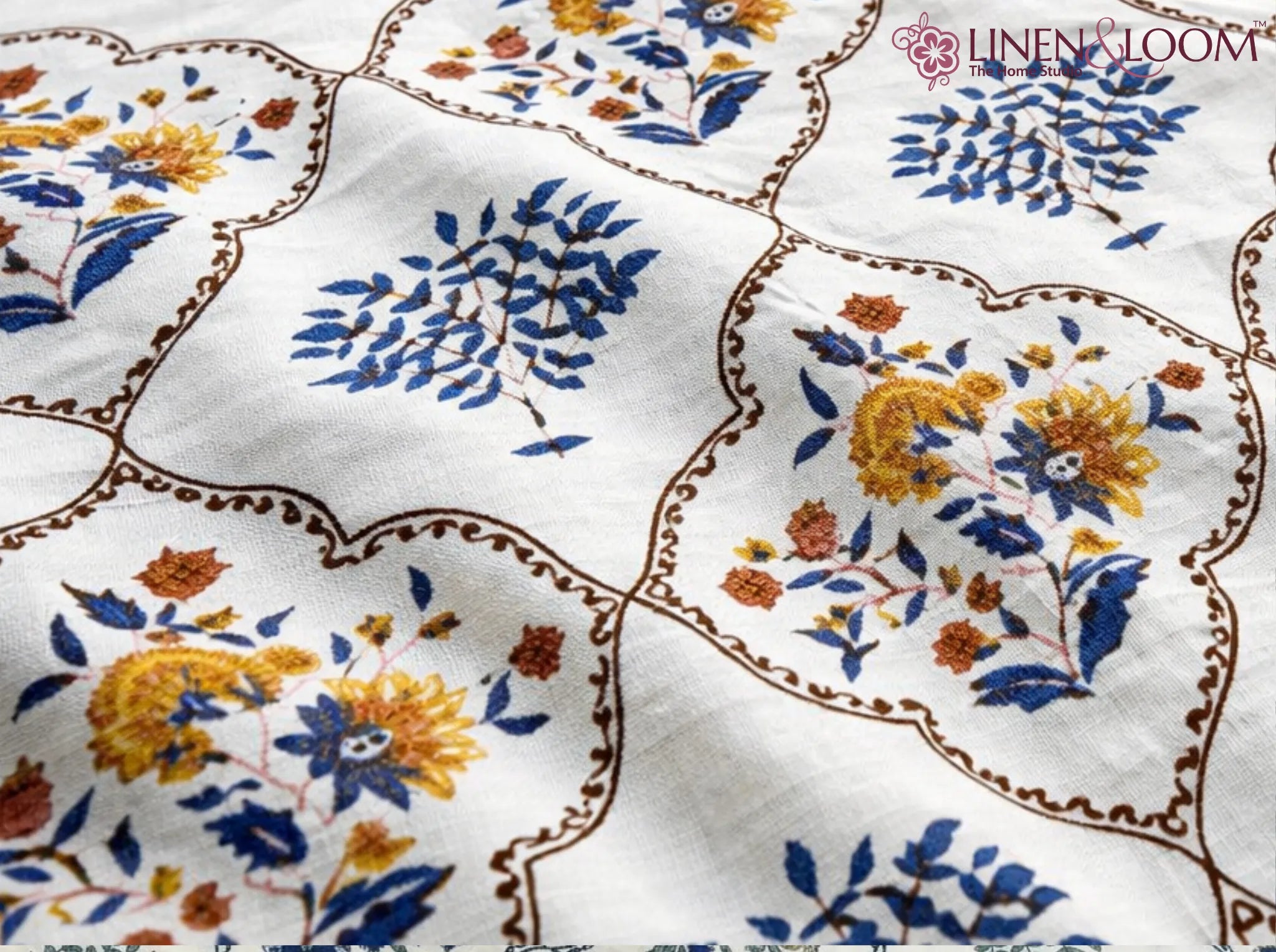 Maharani Bagh - Brown - Linen & Loom Natural Collection - Super King (100x108) 100% Pure Cotton Bedsheet with 2 Pillow Covers | Soft Breathable Bedspread for Home Decor | TC 240