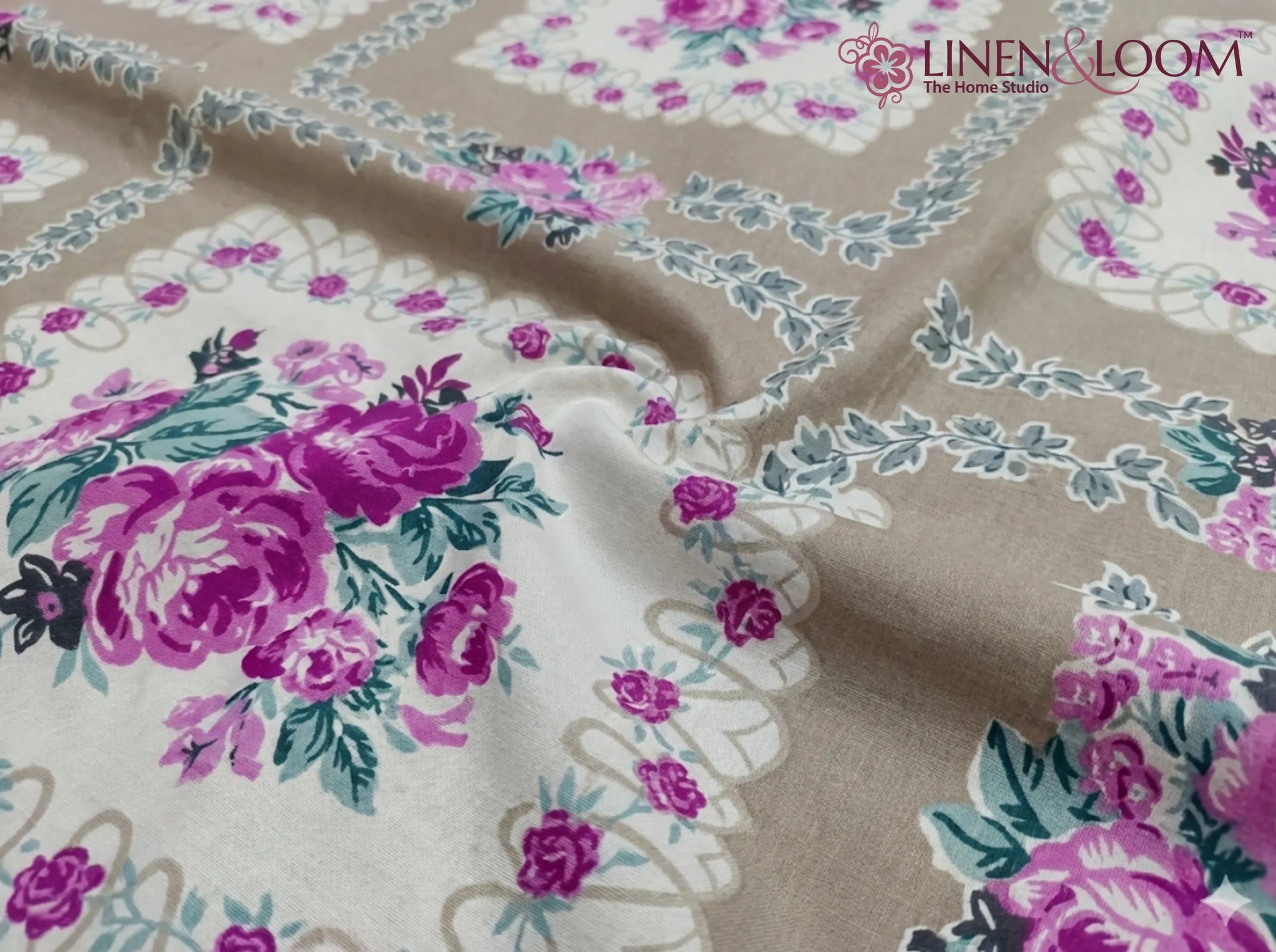 Duchess Petal Beige - Linen & Loom Natural Collection - Super King (100x108) 100% Pure Cotton Bedsheet with 2 Pillow Covers | Soft Breathable Bedspread for Home Decor | TC 240
