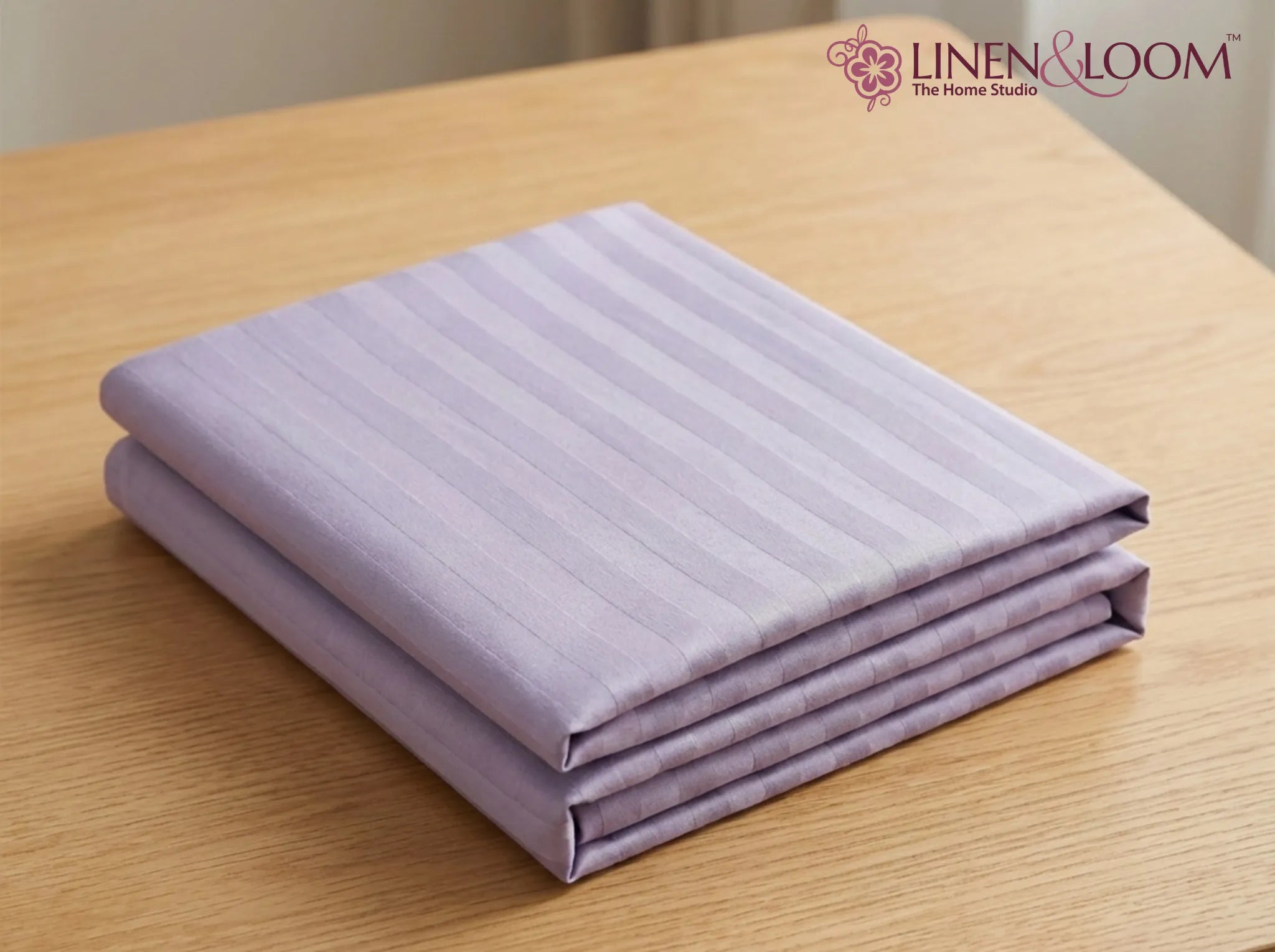 Lavender - Linen & Loom Elegance Series Super King Size Bedsheet with 2 Pillow Covers | Luxury Striped Cotton Blend Bedsheet Set 200 TC | Soft, Breathable & Hotel-Style Finish (108 x 108 inches)
