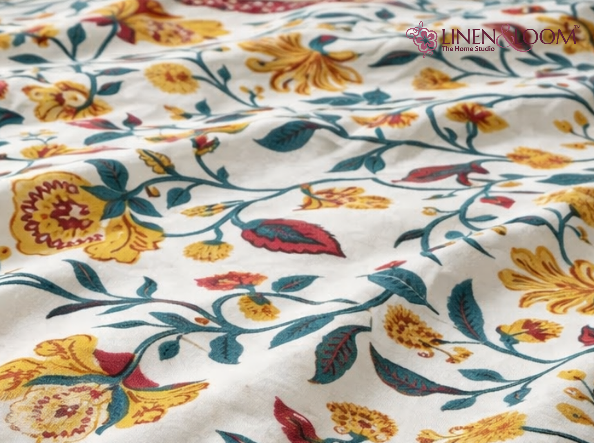 Gulistan Royale - Yellow — Linen & Loom Maharani Motifs Premium 100% Pure Cotton King Size (90x108) Double Bed Bedsheet with 2 Pillow Covers || Floral Printed Elegant Bedroom Bedding Set || 240 TC