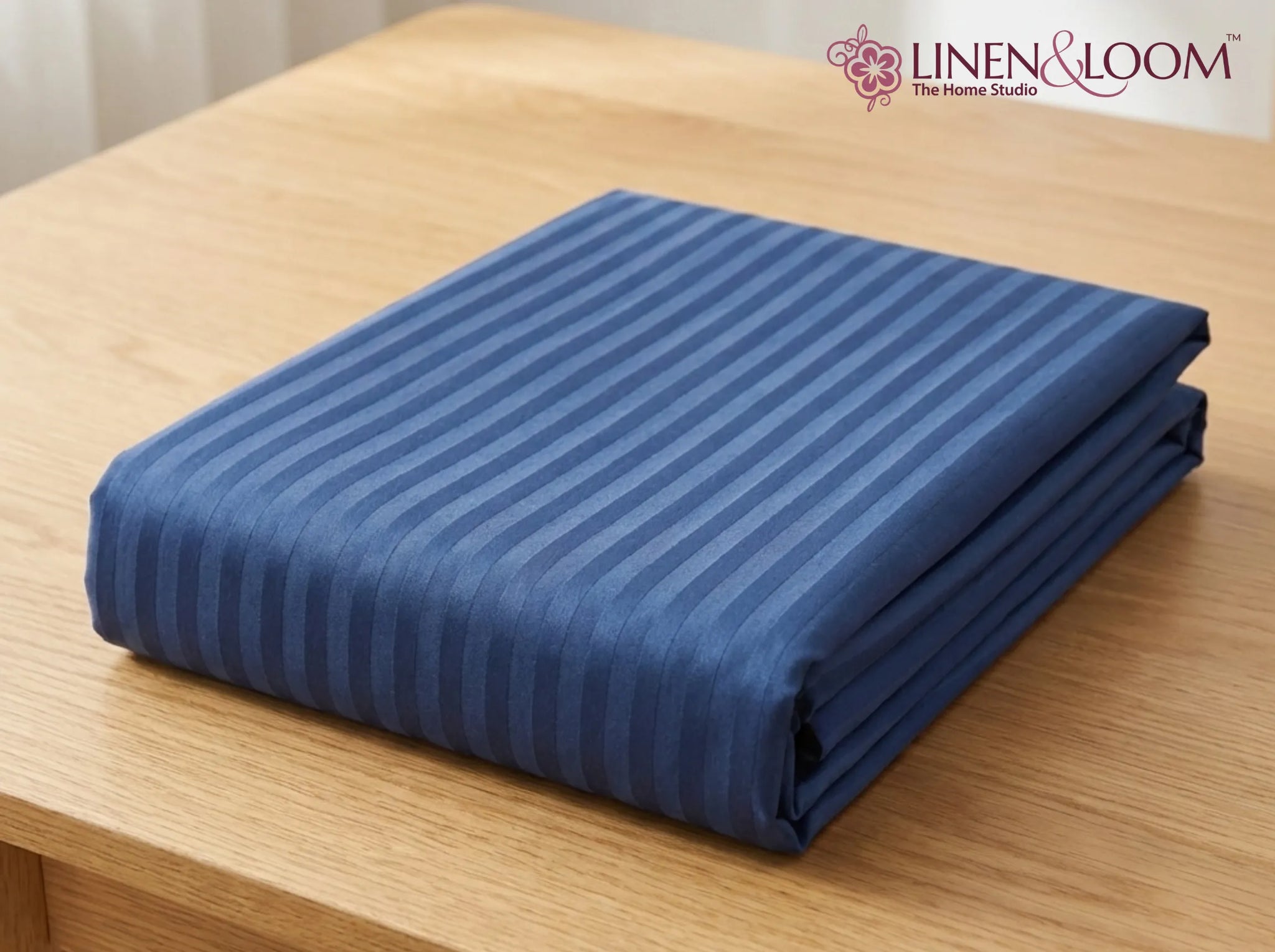 Navy blue - Linen & Loom Elegance Series Super King Size Bedsheet with 2 Pillow Covers | Luxury Striped Cotton Blend Bedsheet Set 200 TC | Soft, Breathable & Hotel-Style Finish (108 x 108 inches)