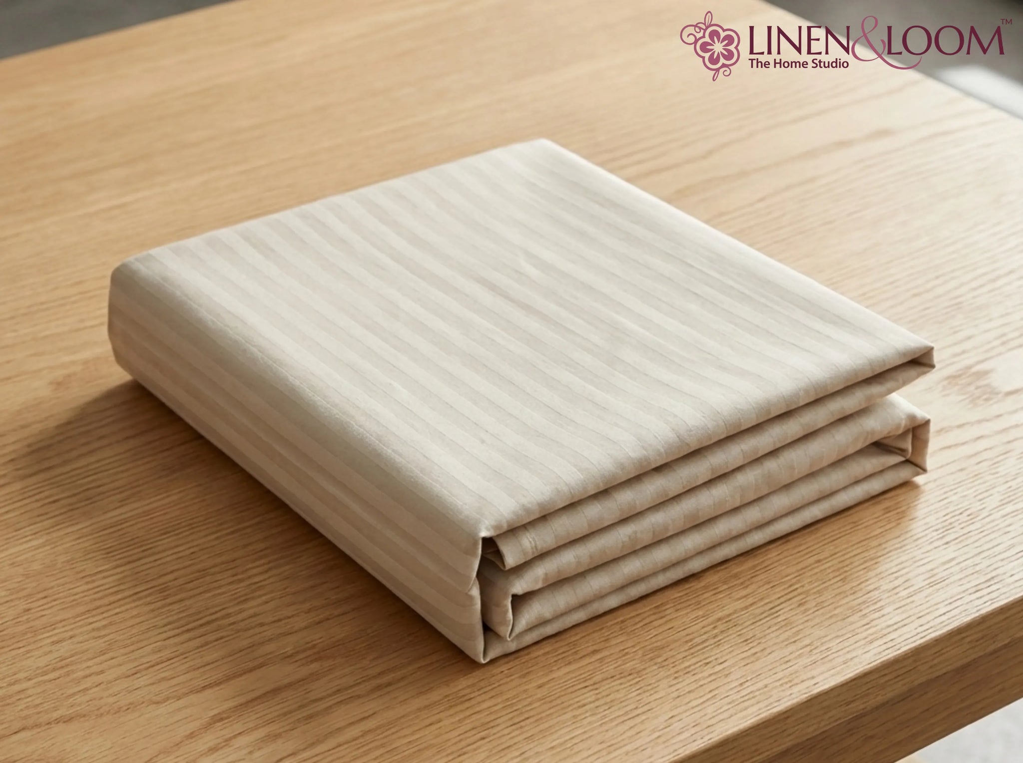 Beige - Linen & Loom Elegance Series Super King Size Bedsheet with 2 Pillow Covers | Luxury Striped Cotton Blend Bedsheet Set 200 TC | Soft, Breathable & Hotel-Style Finish (108 x 108 inches)