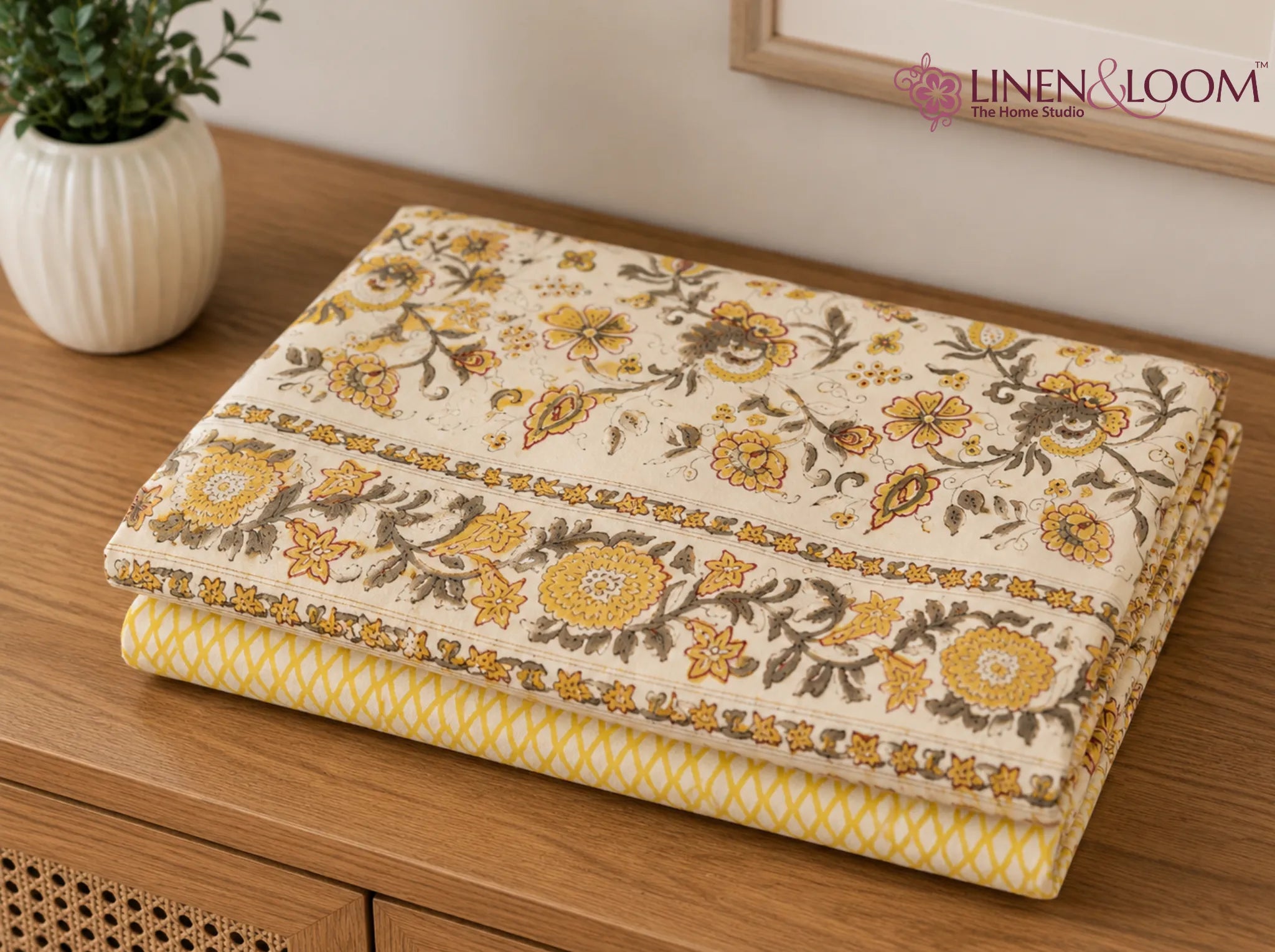 Amber Heritage - Linen & Loom Rajwada Heritage 6-Seater Table Cover | 100% Premium Cotton Slub | 200 TC | 160 GSM | 1.5 x 2.25 Meters