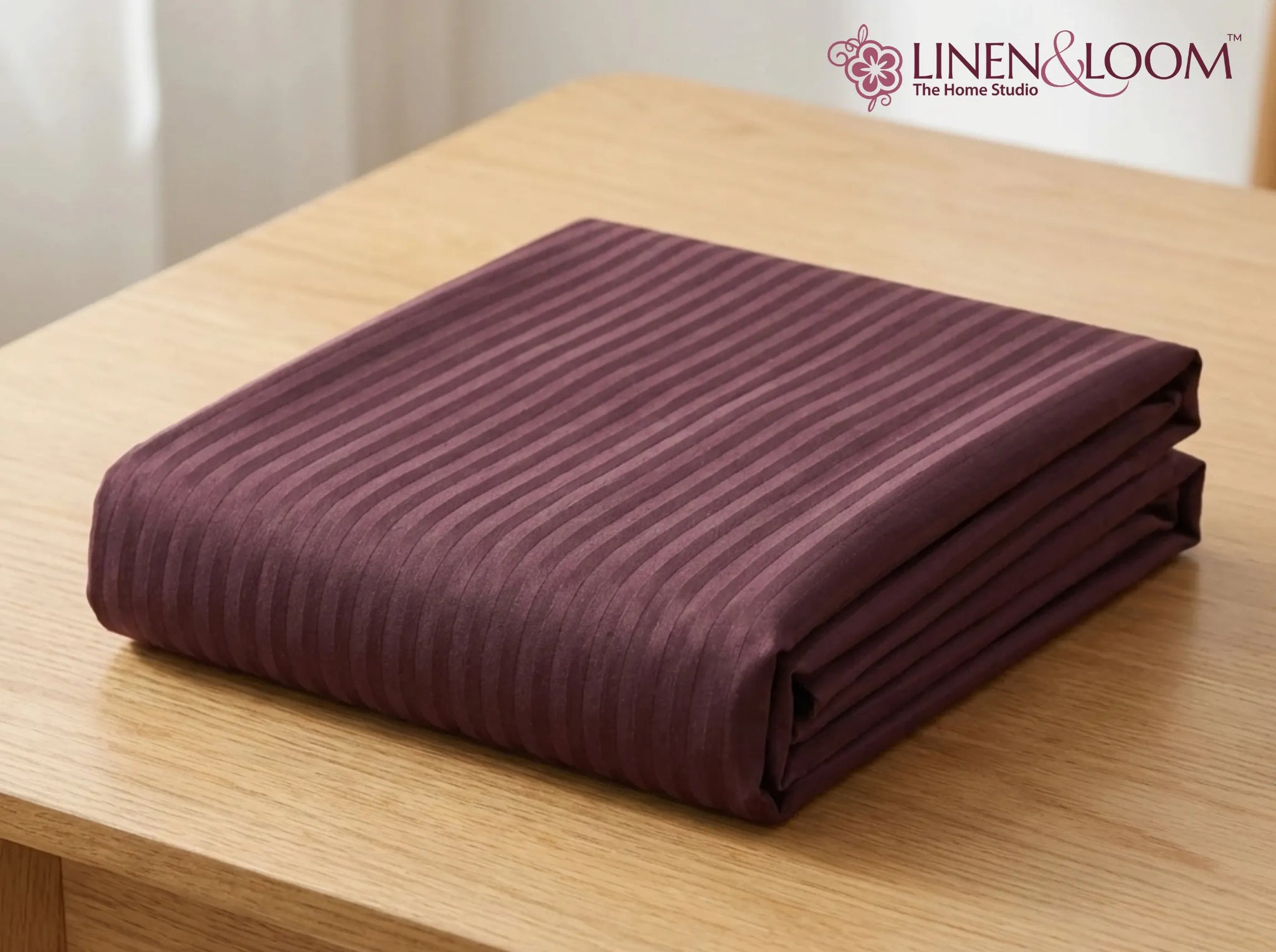 Maroon - Linen & Loom Elegance Series Super King Size Bedsheet with 2 Pillow Covers | Luxury Striped Cotton Blend Bedsheet Set 200 TC | Soft, Breathable & Hotel-Style Finish (108 x 108 inches)