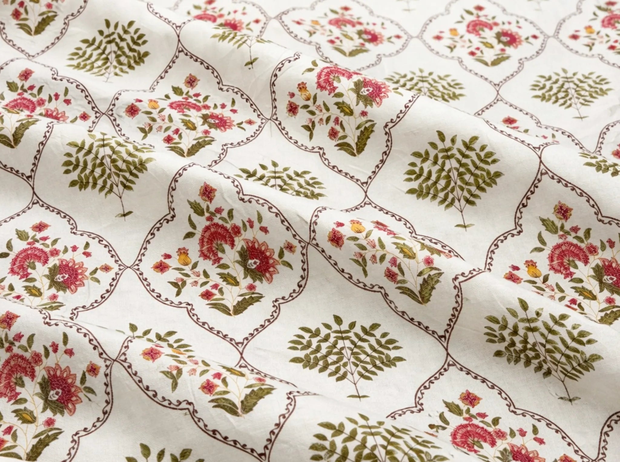 Maharani Bagh - Red - Linen & Loom Natural Collection - Super King (100x108) 100% Pure Cotton Bedsheet with 2 Pillow Covers | Soft Breathable Bedspread for Home Decor | TC 240