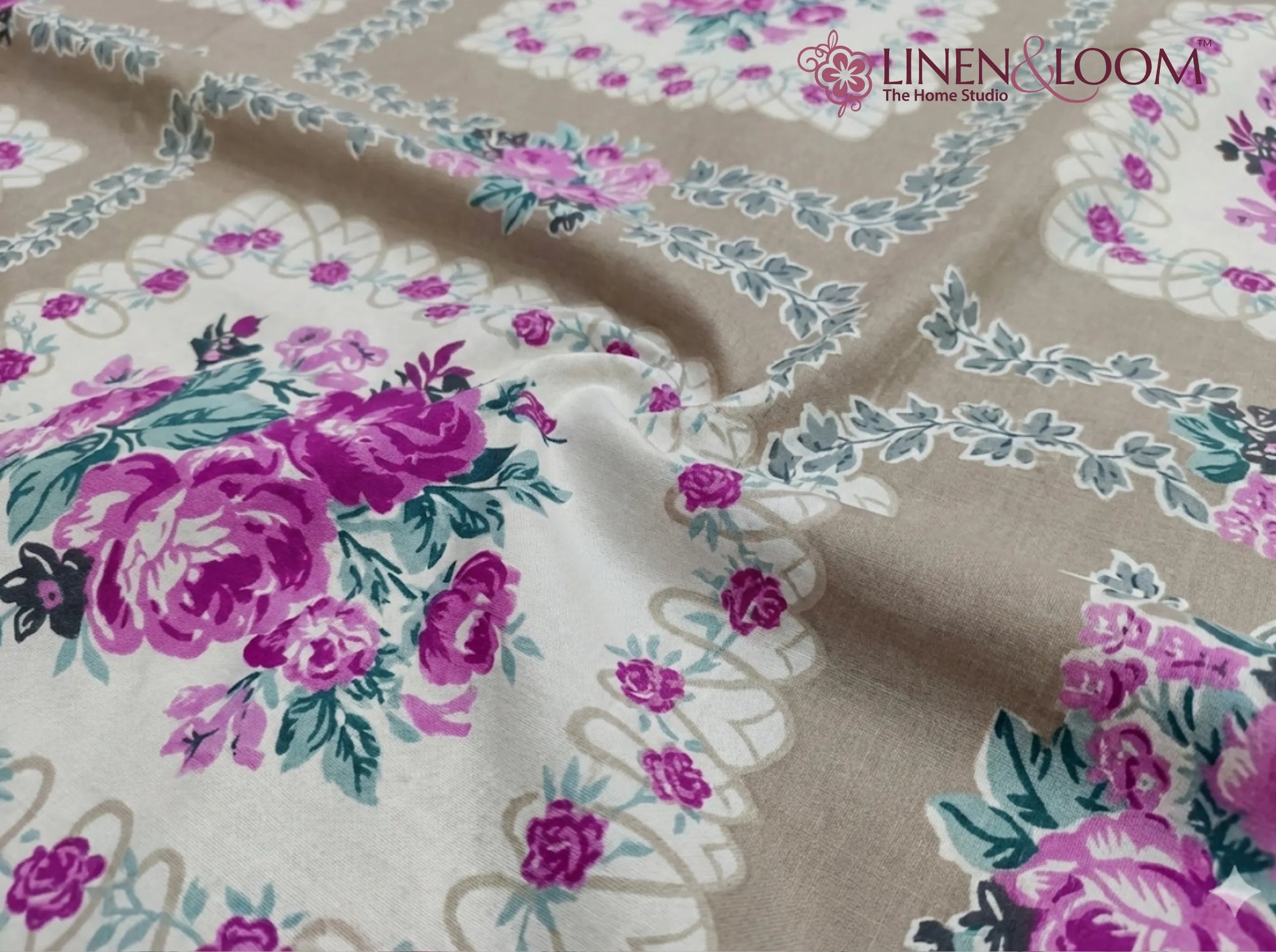 Duchess Petal Beige - Linen & Loom The Natural Collection - 100% Pure Cotton Single Bedsheet (60 x 90 Inches) with 1 Pillow Cover | 240 TC - Soft & Breathable Cotton Bed Sheet for Bedroom