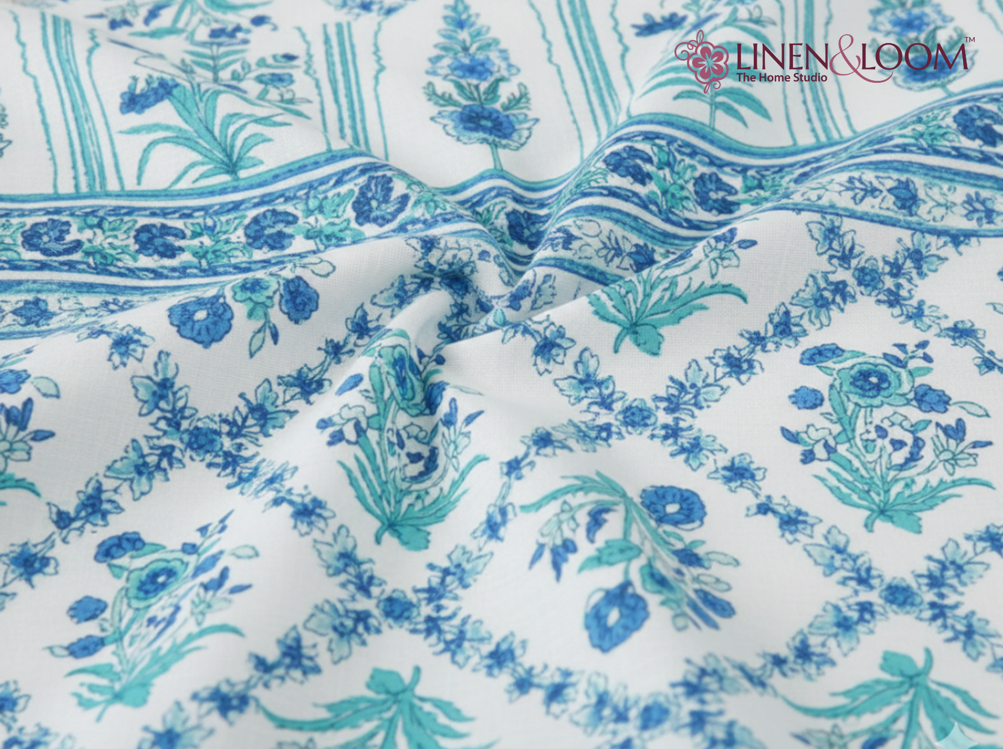 Indigo Rani — Linen & Loom Maharani Motifs Premium 100% Pure Cotton King Size (90x108) Double Bed Bedsheet with 2 Pillow Covers || Floral Printed Elegant Bedroom Bedding Set || 240 TC