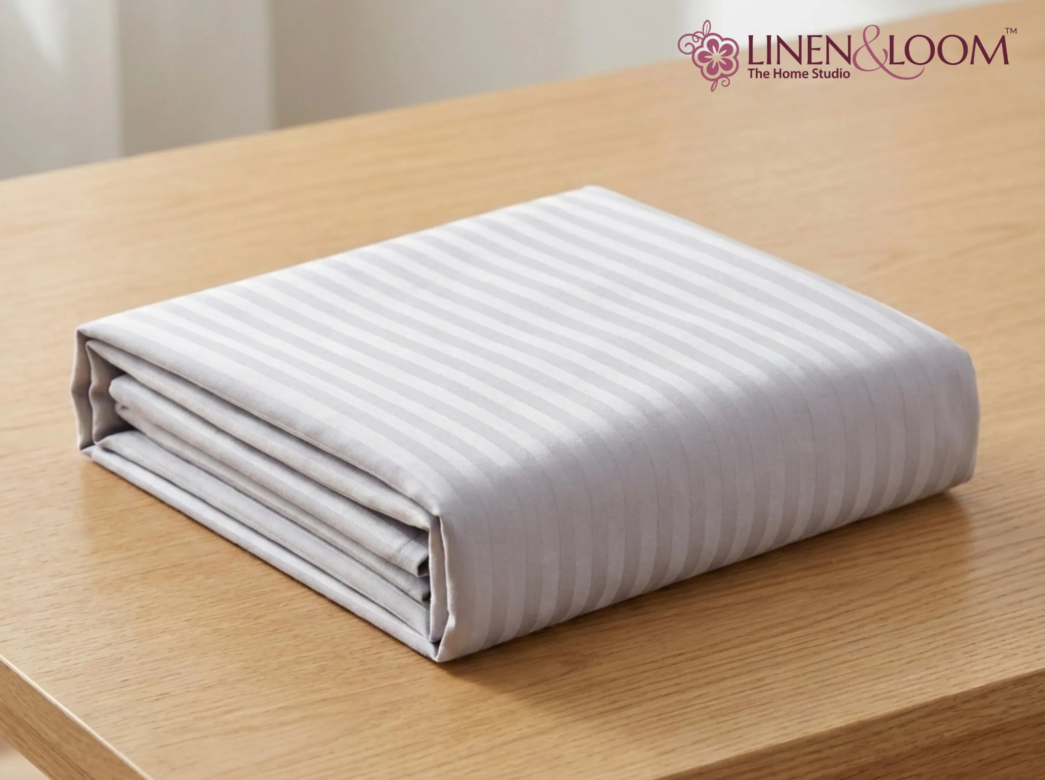 Light Grey - Linen & Loom Elegance Series King Size Bedsheet (90 x 100 Inches) with 2 Pillow Covers | Luxury Striped Cotton Blend | 200 TC | Soft, Breathable & Hotel-Style Finish