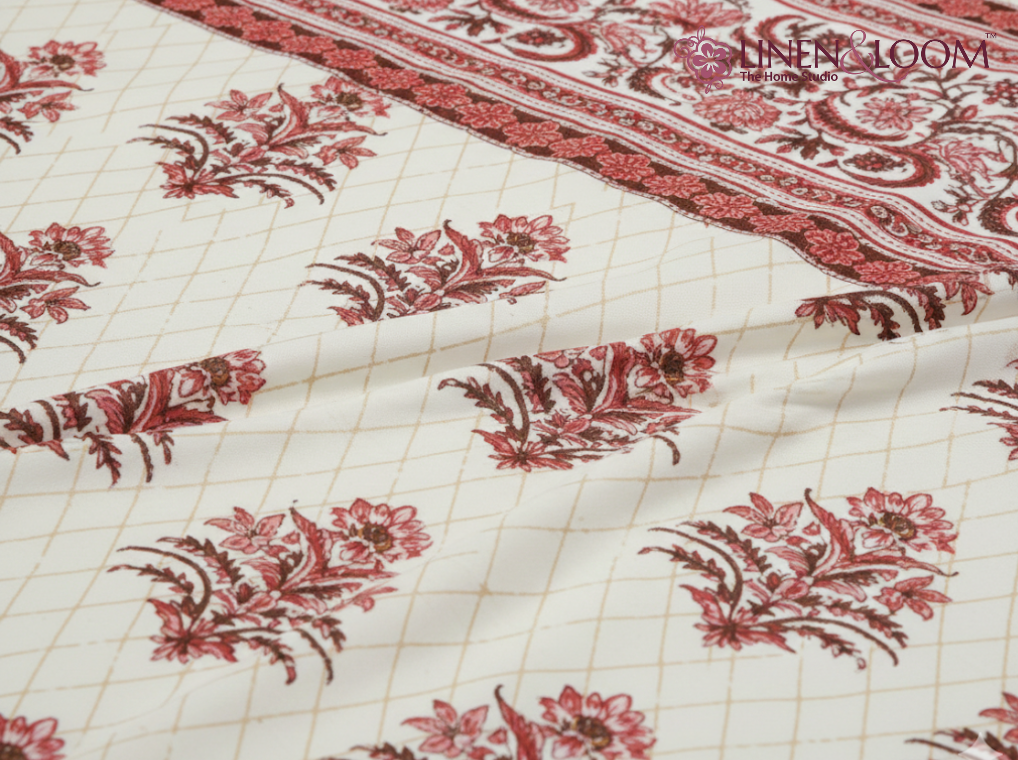 Darbar Elegance - Red — Linen & Loom Jaipur Heritage Super King Size (108 x 108 inches) 100% Pure Cotton Bedsheet with 2 Pillow Covers | Soft & Breathable Bed Cover for Home Decor | 240 TC