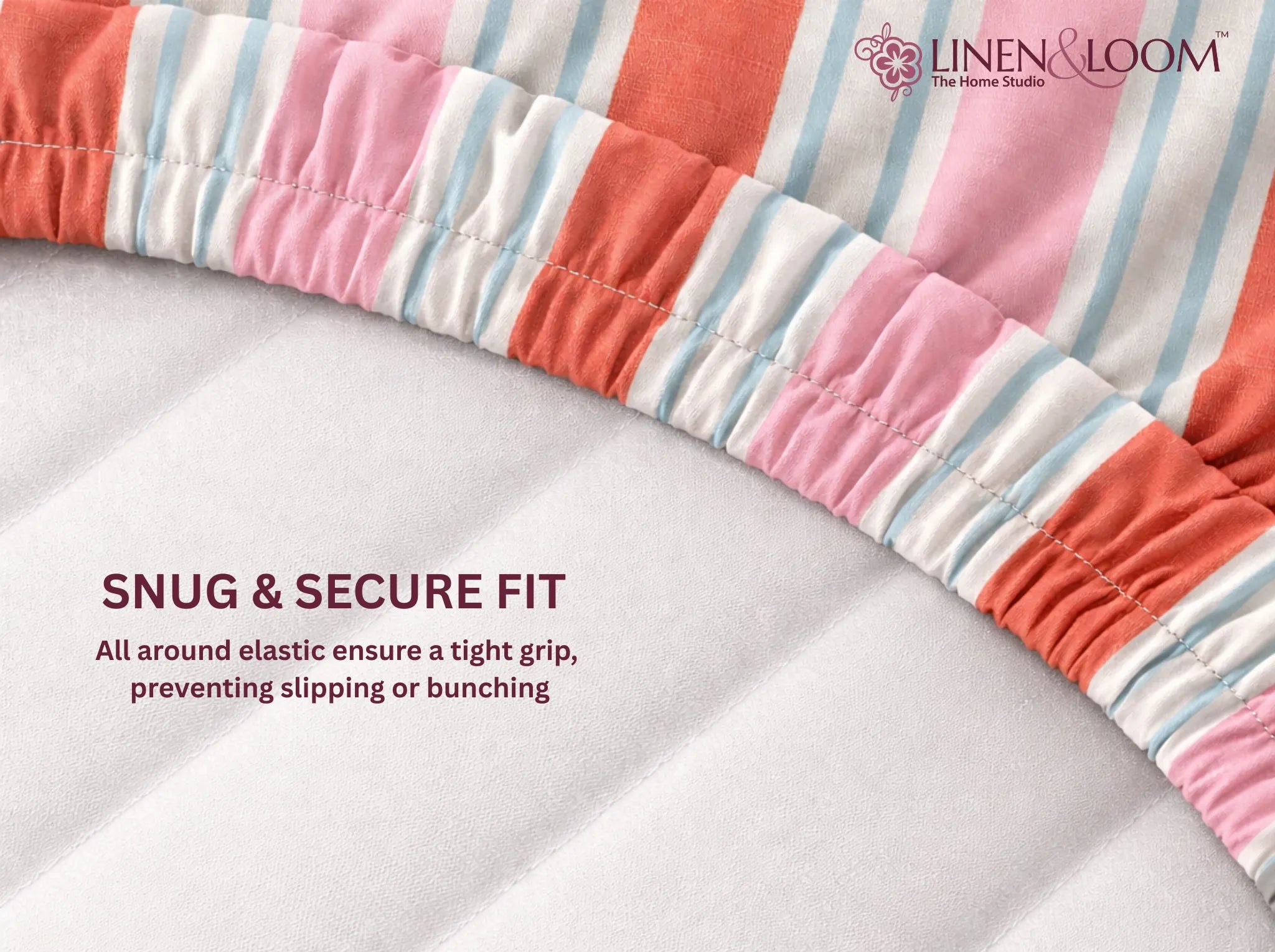 Rosewood Breeze - Linen & Loom Pure Comfort Series 360° Elastic Fitted Bedsheet | Soft and Comfortable Bed Linen Set for a Cozy Bedroom | 200 TC | King Size 72x78 inches + 9 inches