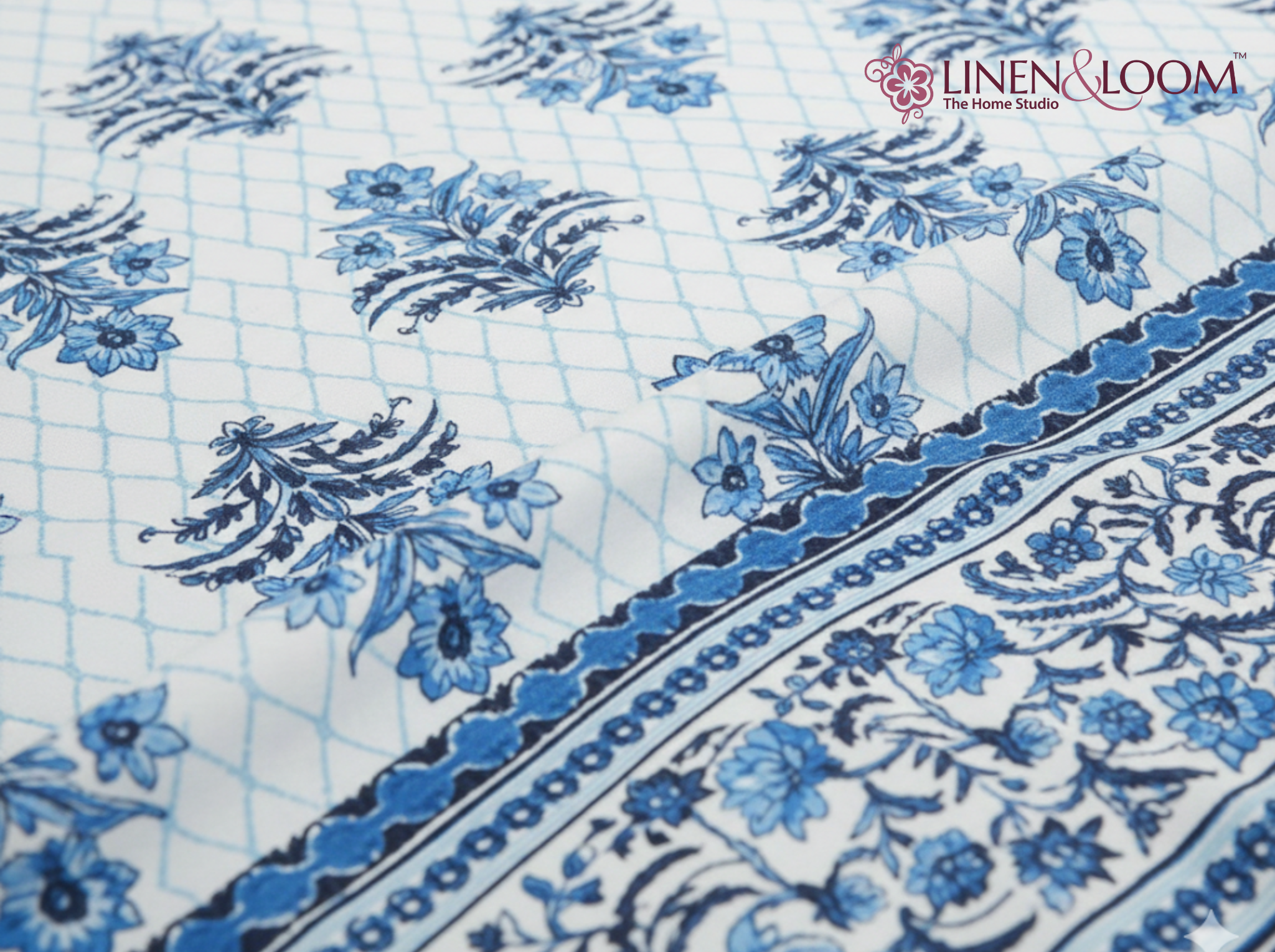 Darbar Elegance - Blue — Linen & Loom Jaipur Heritage Super King Size (108 x 108 inches) 100% Pure Cotton Bedsheet with 2 Pillow Covers | Soft & Breathable Bed Cover for Home Decor | 240 TC