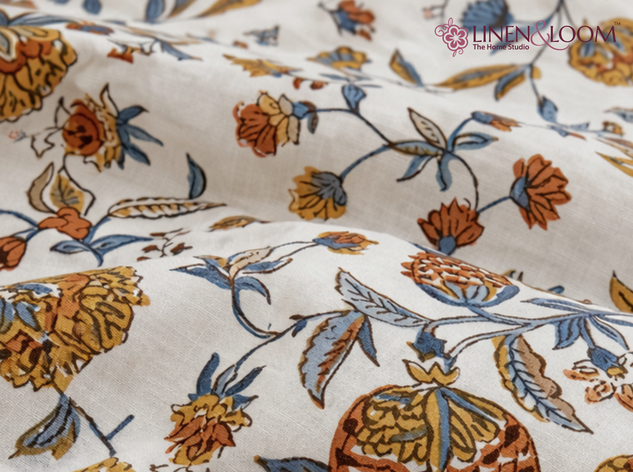 Firdaus Heritage - Yellow — Linen & Loom Maharani Motifs Premium 100% Pure Cotton King Size (90x108) Double Bed Bedsheet with 2 Pillow Covers || Floral Printed Elegant Bedroom Bedding Set || 240 TC