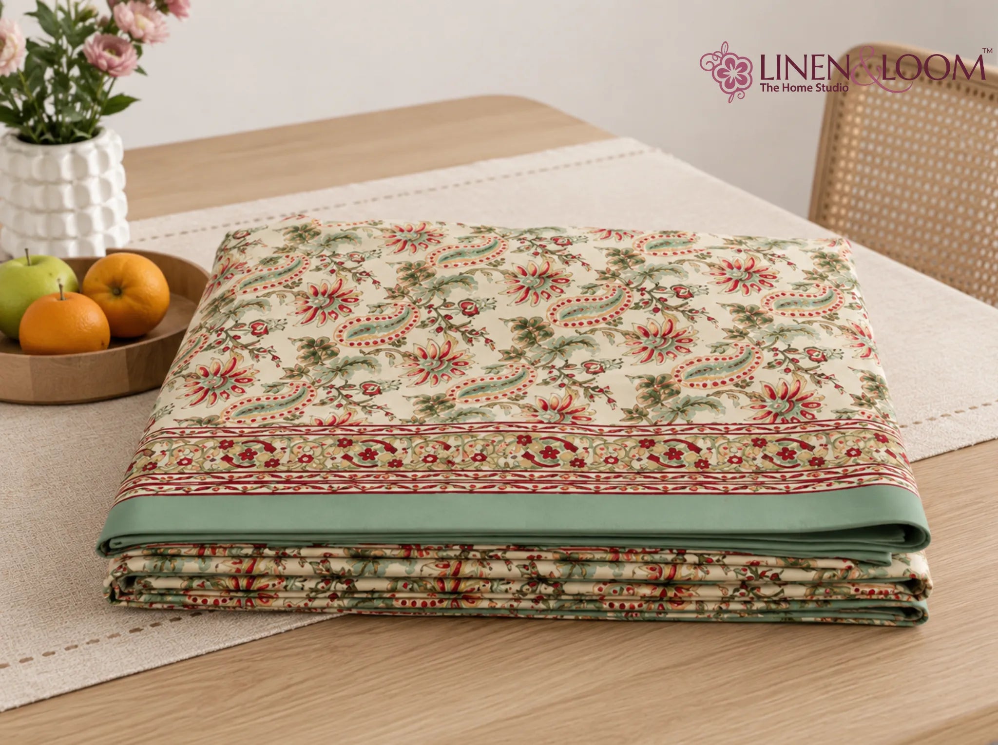 Palace Garden - Linen & Loom Rajwada Heritage 6-Seater Table Cover | 100% Premium Cotton Slub | 200 TC | 160 GSM | 1.5 x 2.25 Meters