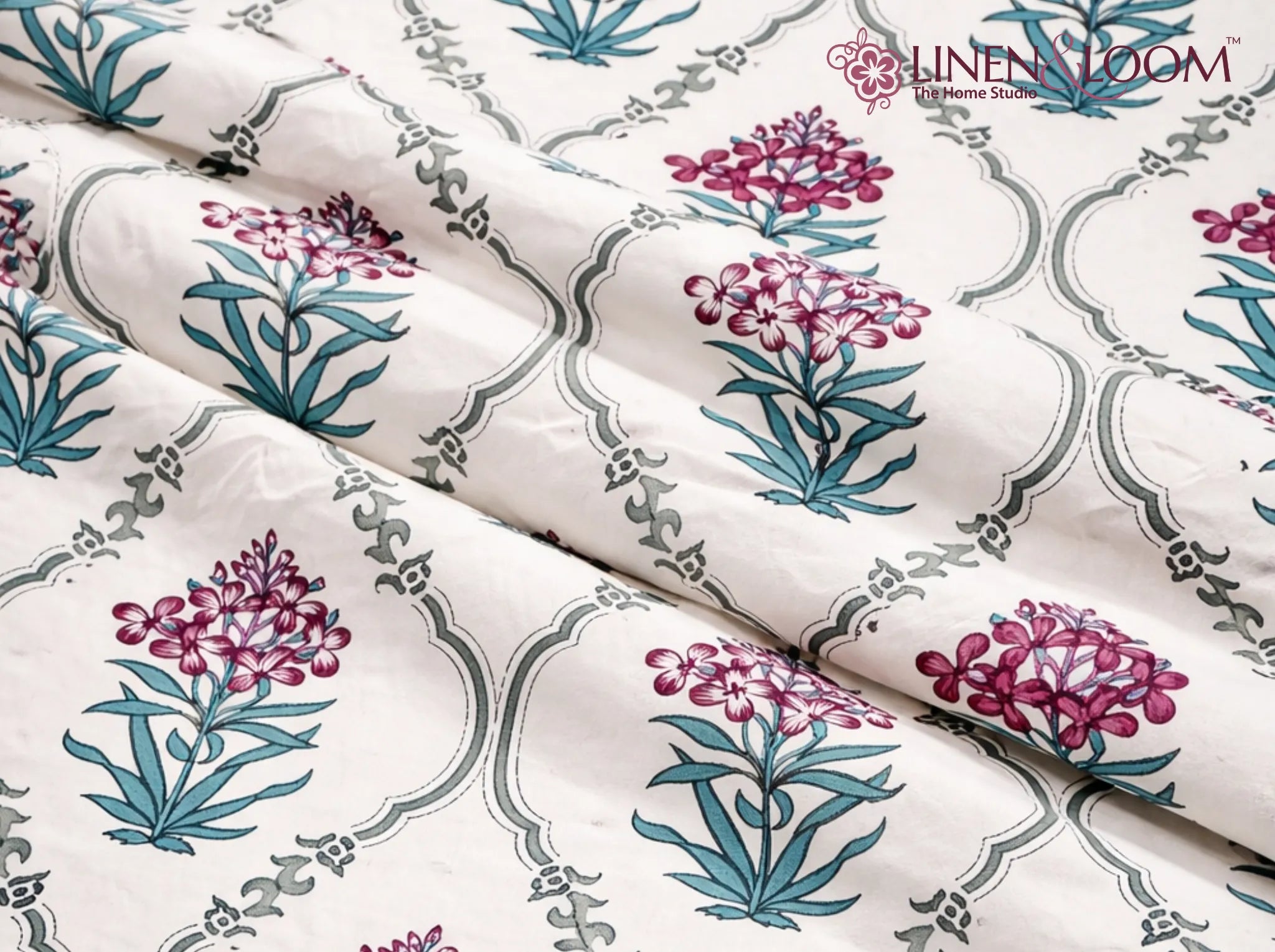 Provence Cranberry Mist - Linen & Loom The Natural Collection - 100% Pure Cotton Single Bedsheet (60 x 90 Inches) with 1 Pillow Cover | 240 TC - Soft & Breathable Cotton Bed Sheet for Bedroom