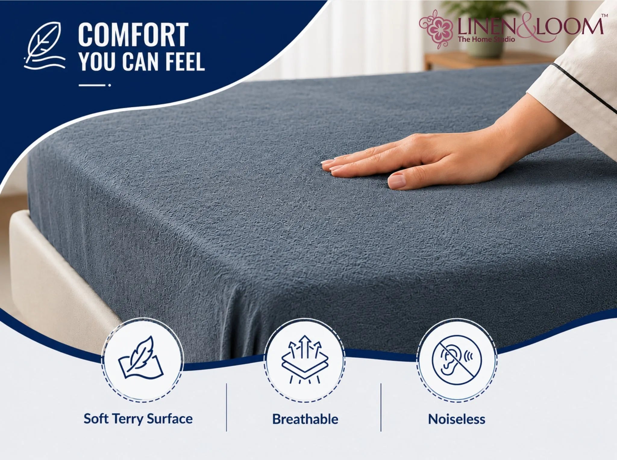 Light Grey - Linen & Loom Premium Mattress Protector | Queen Size (60 x 78 Inches) | Waterproof Fitted Mattress Cover