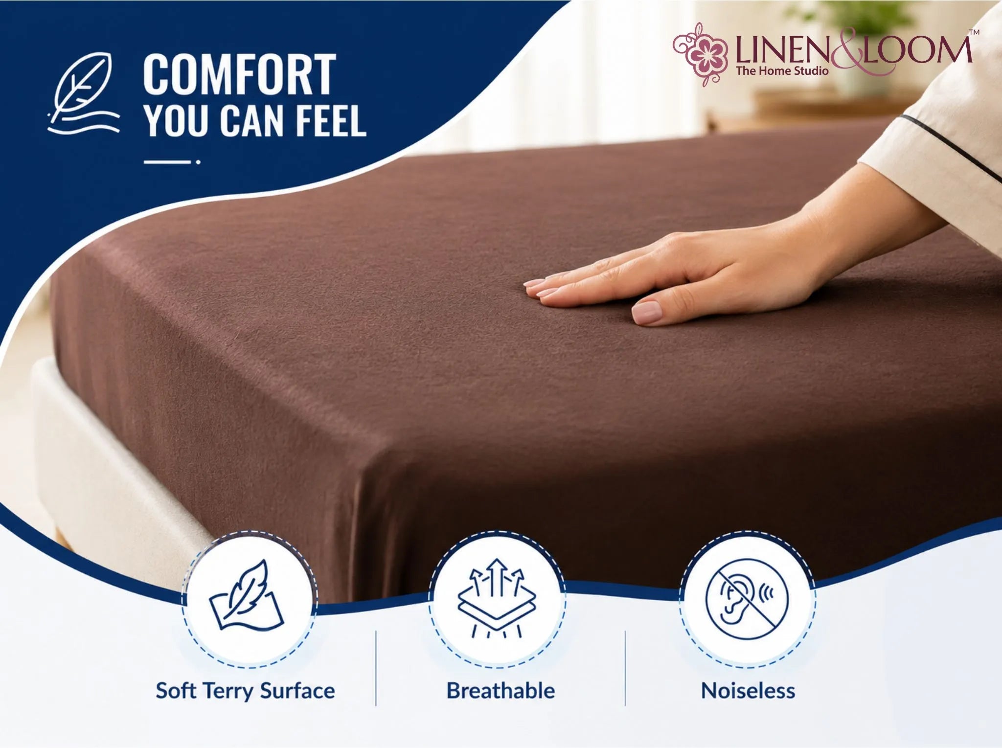 Brown - Linen & Loom Premium Mattress Protector | King Size (72 x 78 Inches) | Waterproof Fitted Mattress Cover